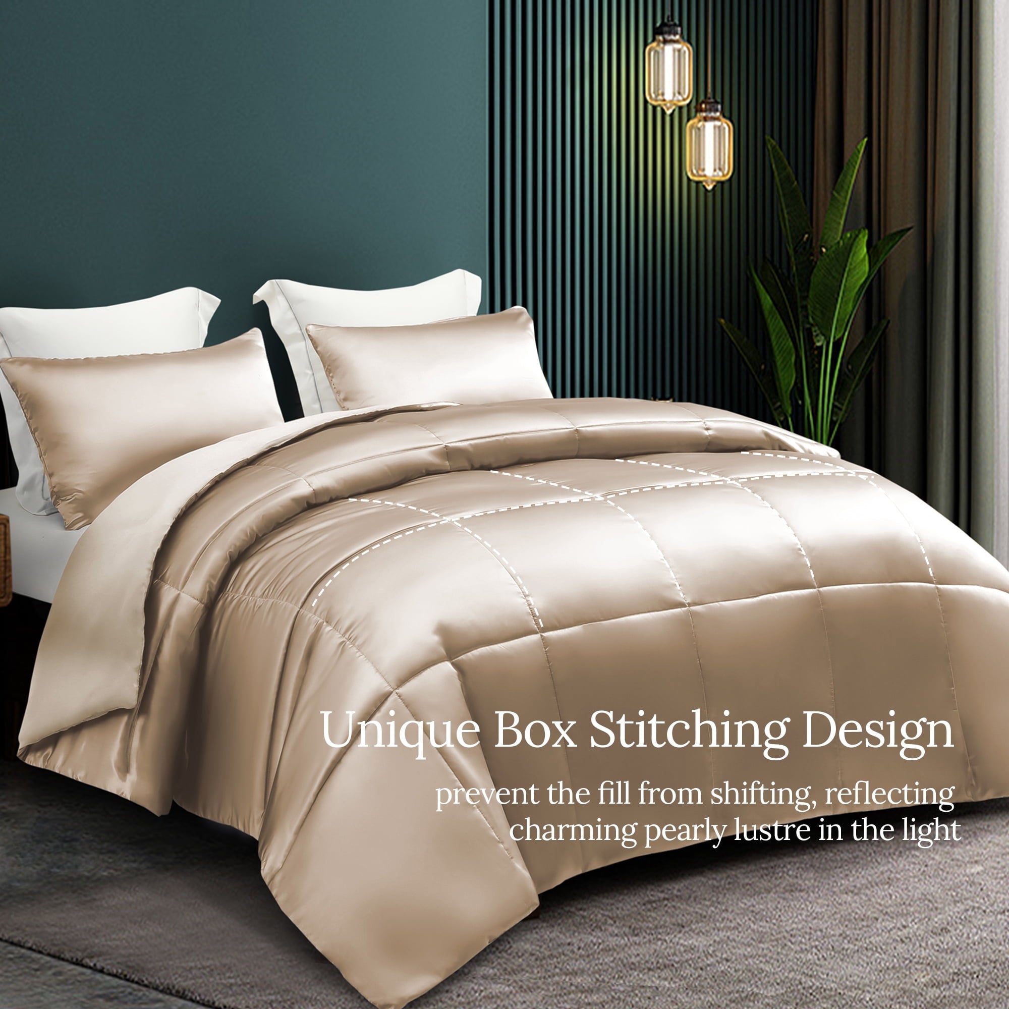 Fluffy Down Alternative 3-Piece Reversible Silky Soft King Size Comforter Bedding Set, Luxurious Satin Comforters with 2 Satin Pillowcases, L... - Cloud-Like Soft Lightweight Bed Comforter Detail