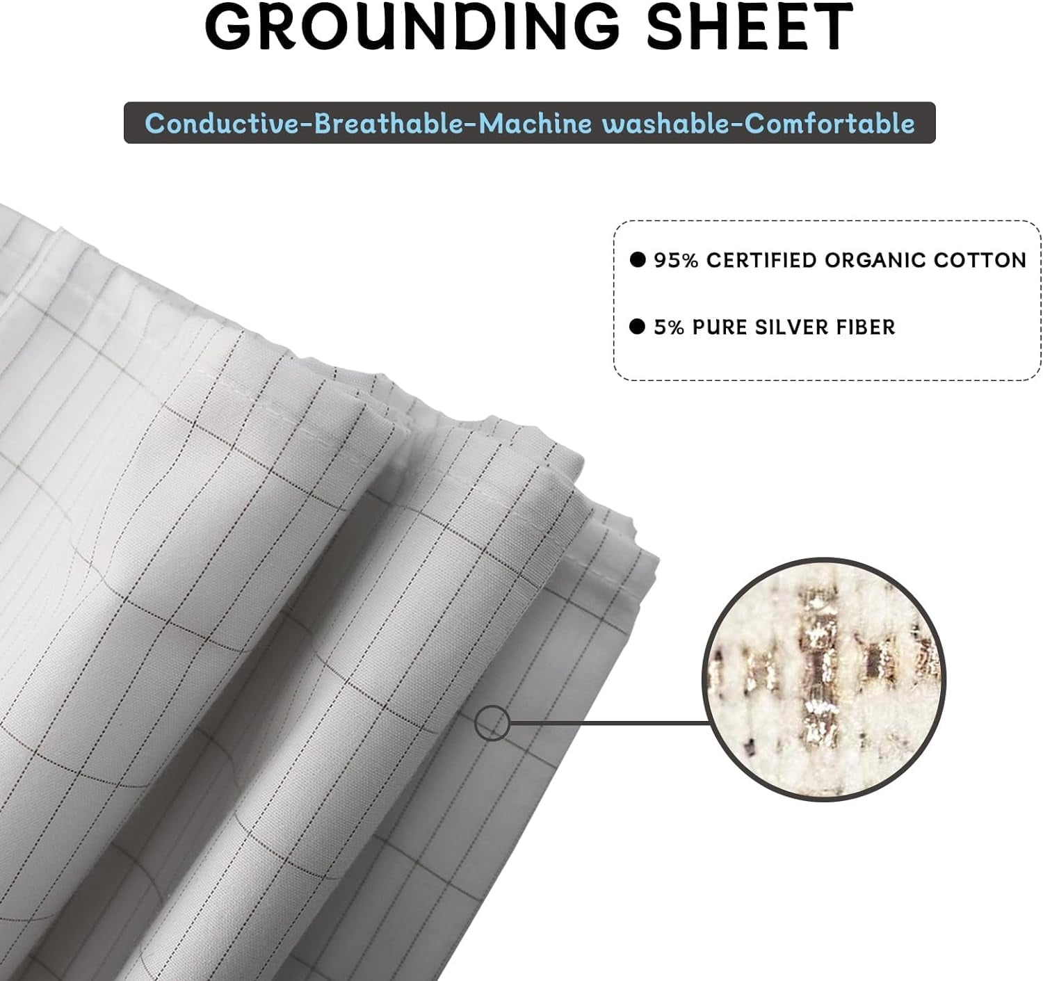 Premium Egyptian Cotton Grounding Sheets 39 * 75 inch, Conductive Grounding Sheets with Grounding Cord, Grounding Sheets for Earth with Silve... - Premium Ultra-Soft Pillowcase Pair for Sleeping Detail