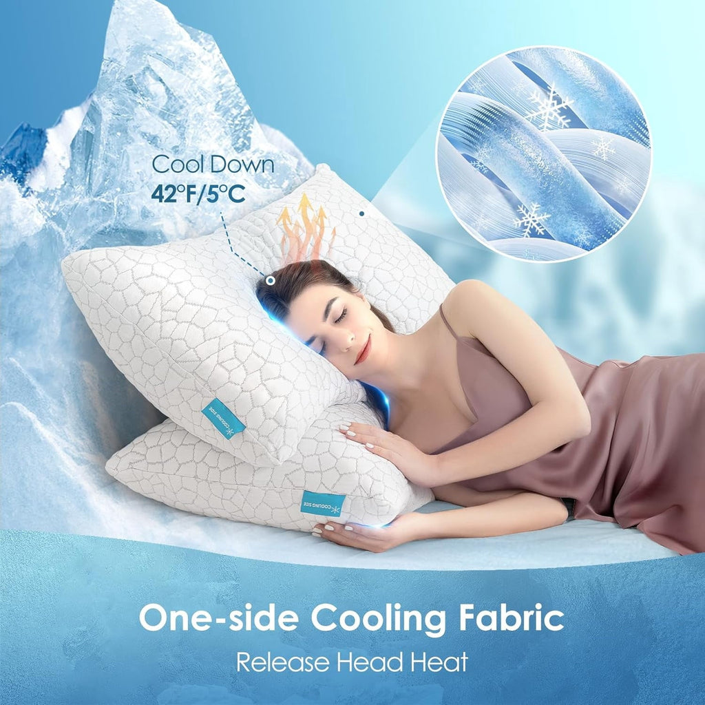 Decorative Plump Cooling Bed Pillows Queen Size Set of 2, Shredded Memory Foam Pillows for Sleeping 2 Pack, Adjustable Soft Firm Pillo... - Decorative Throw Pillow Cushion for Sofa & Bed Detail