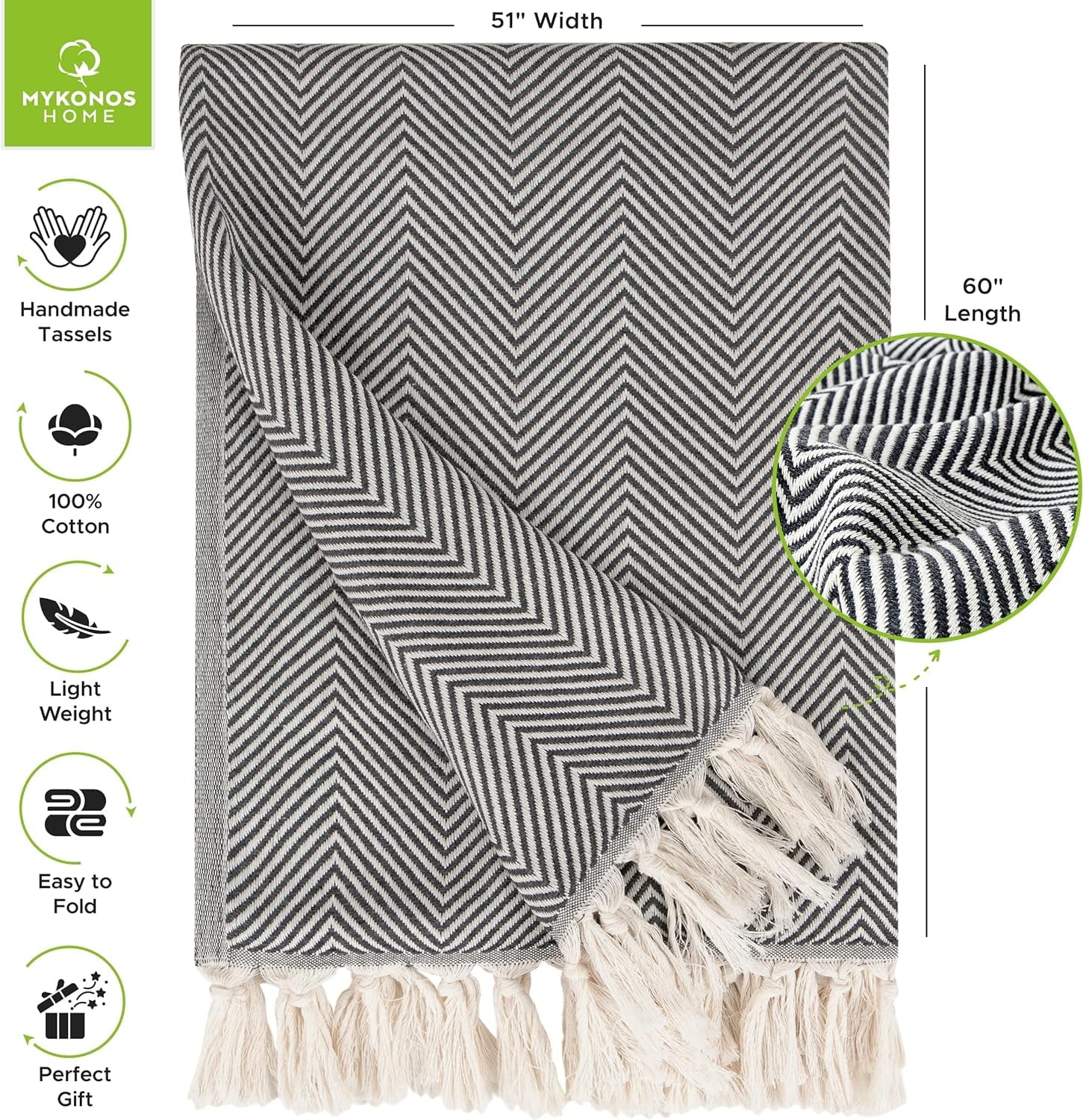 Super Soft Flannel Turkish Cotton Throw Blanket & Beach Towel, 60"x70" Boho Decorative Blanket for Couch, Bed, Sofa & Outdoor, Lightweig... - Super Soft Reversible Sherpa Flannel Blanket Detail