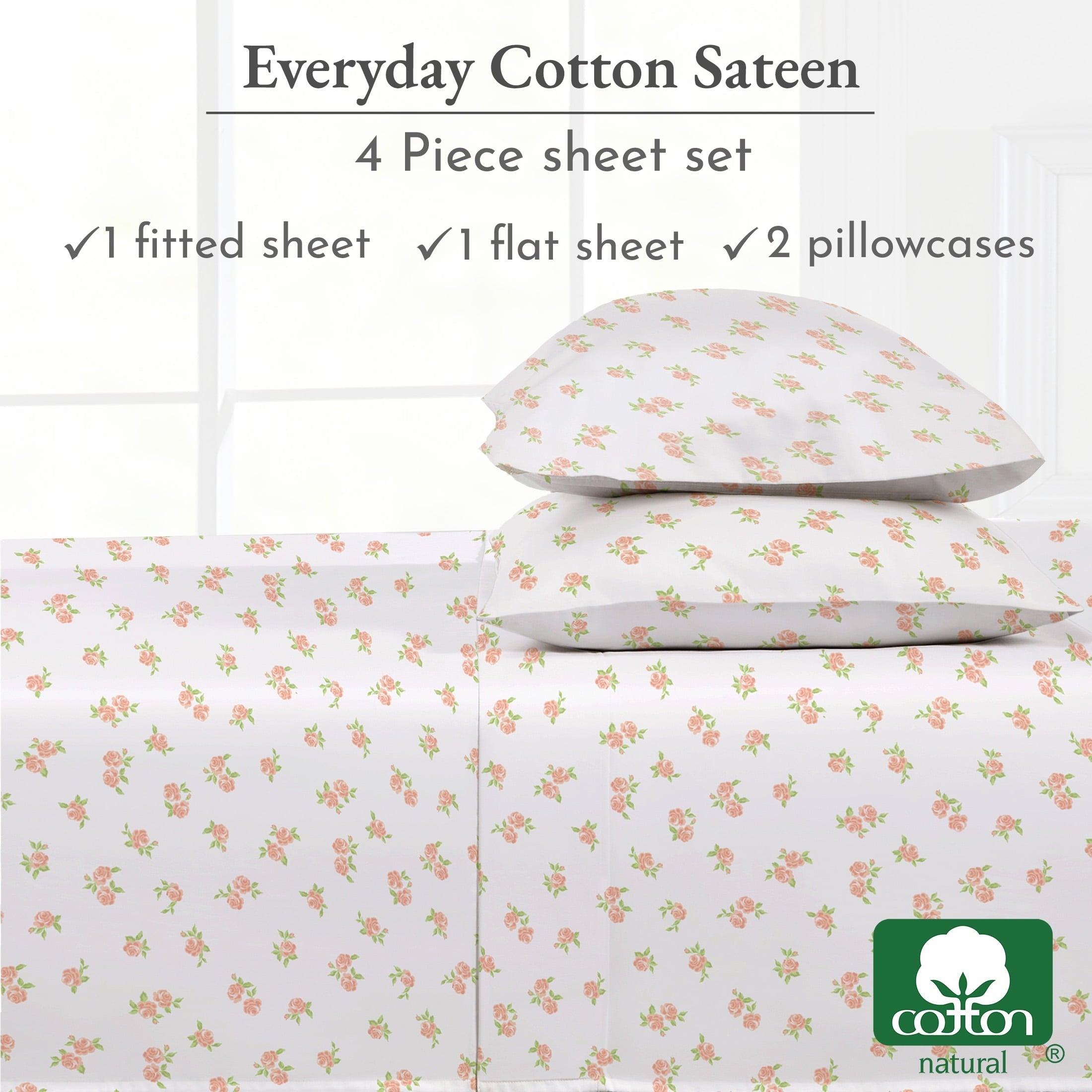 Breathable Luxury 4 Piece Printed Floral Bed Sheets Queen Size Set - 100% Cotton Sheets Queen, Soft Sateen Bedsheets, Deep Pocket Queen... - Cooling Hotel Quality Bedding Sheets and Pillowcases Detail