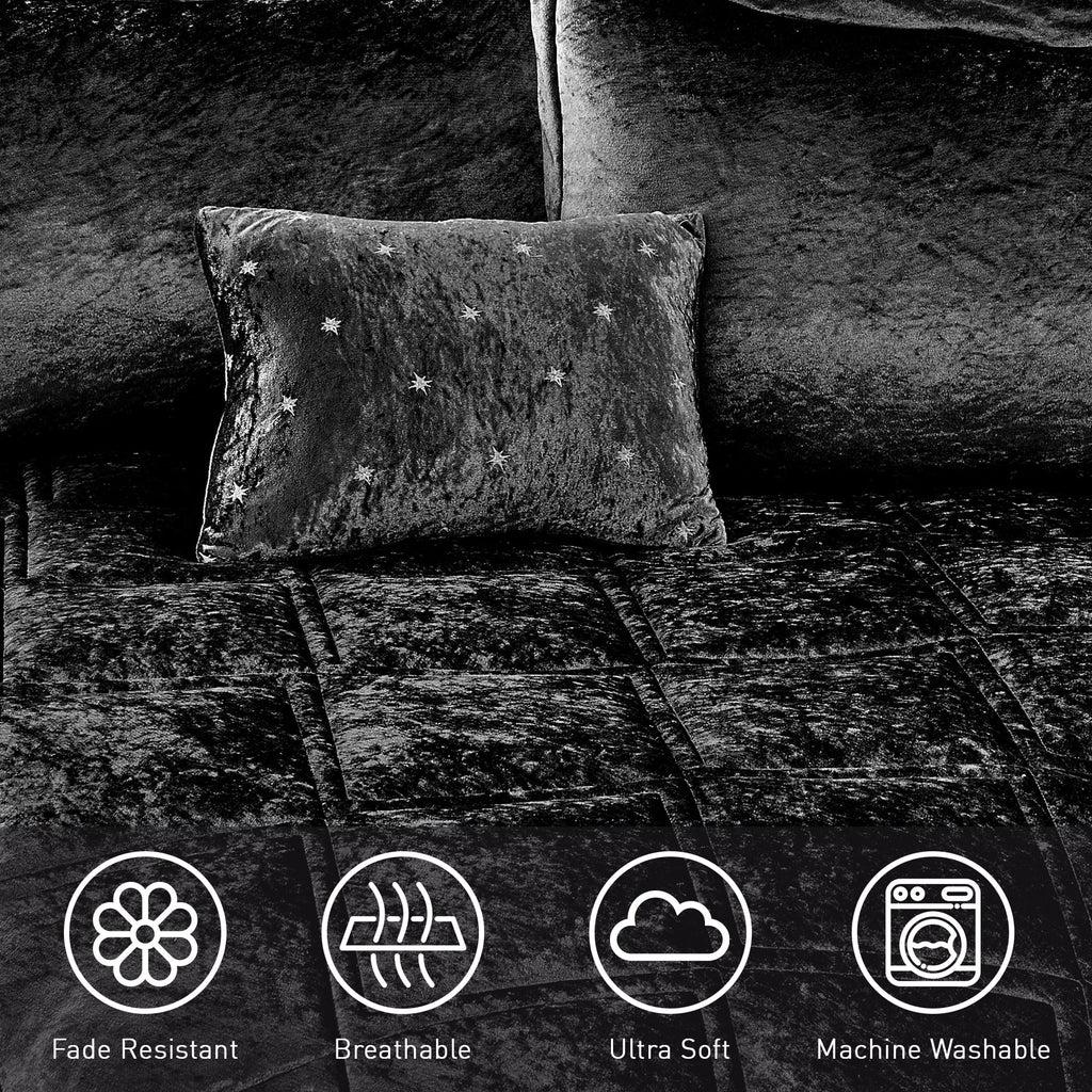Heavyweight Warmth King/Cal King Size Comforter Sets, Velvet Bedding Comforter Set for All Seasons, Black Bedding Set with Decor Pillow - Cloud-Like Soft Lightweight Bed Comforter Detail