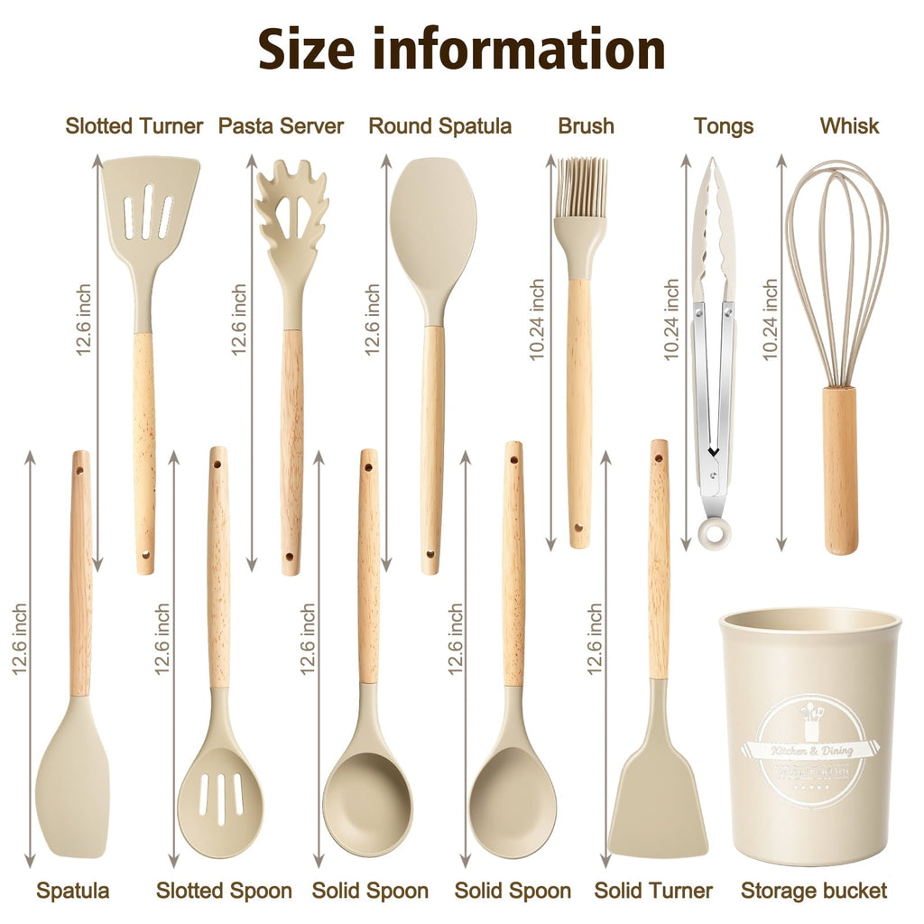 High-Precision Silicone Cooking Utensils Set, Heat Resistant Kitchen Tools, 36 PCS Non-Stick Silicone Cooking Kitchen Utensils, Khaki - Multi-Purpose Hand Tool for Daily Meal Prep Detail
