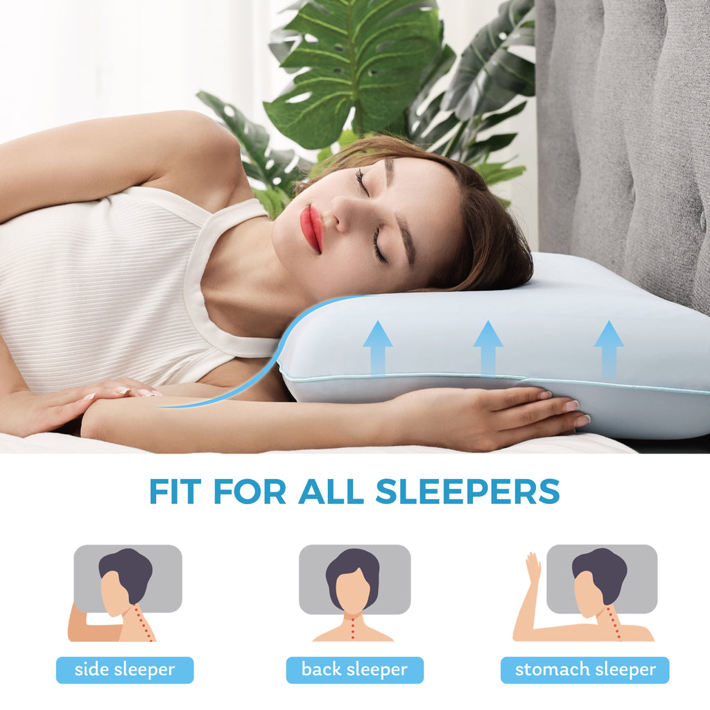 Fluffy Shredded Memory Foam Pillow, Cooling Gel Bed Pillow, Queen, Blue - Orthopedic Shredded Foam Bed Pillow Set Detail
