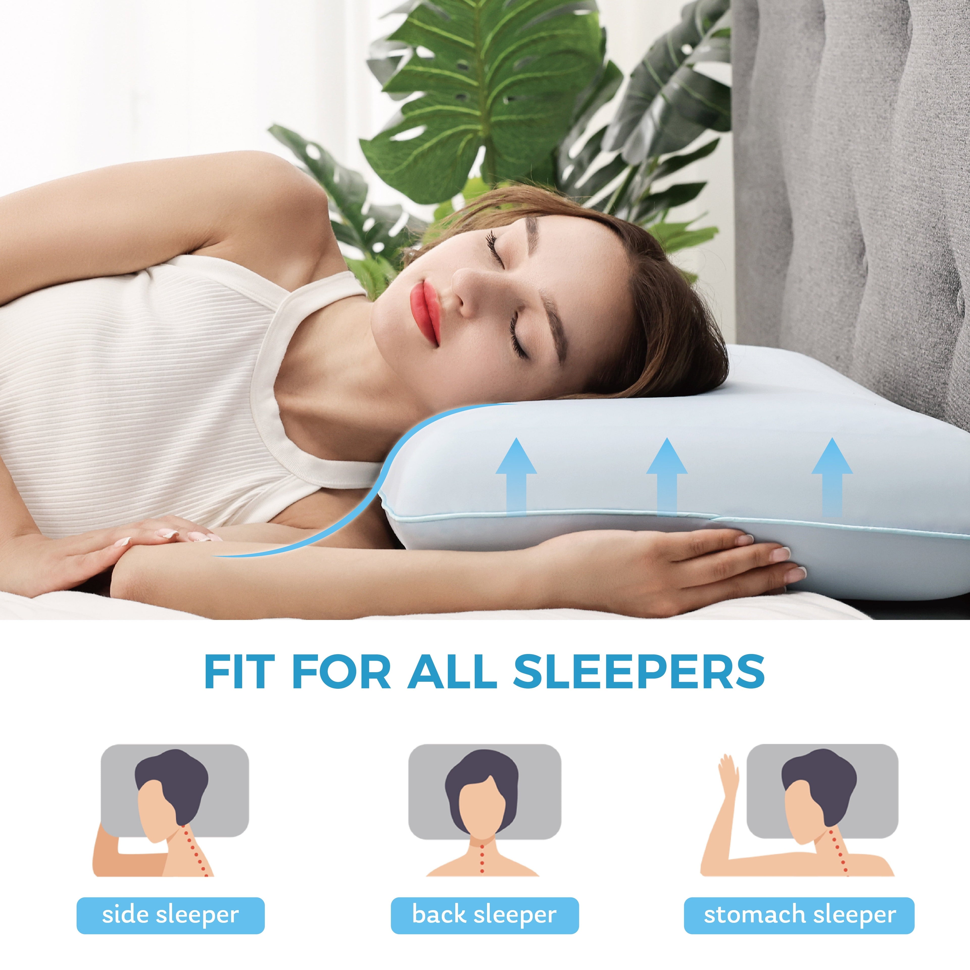 Fluffy Shredded Memory Foam Pillow, Cooling Gel Bed Pillow, Queen, Blue - Orthopedic Shredded Foam Bed Pillow Set Detail
