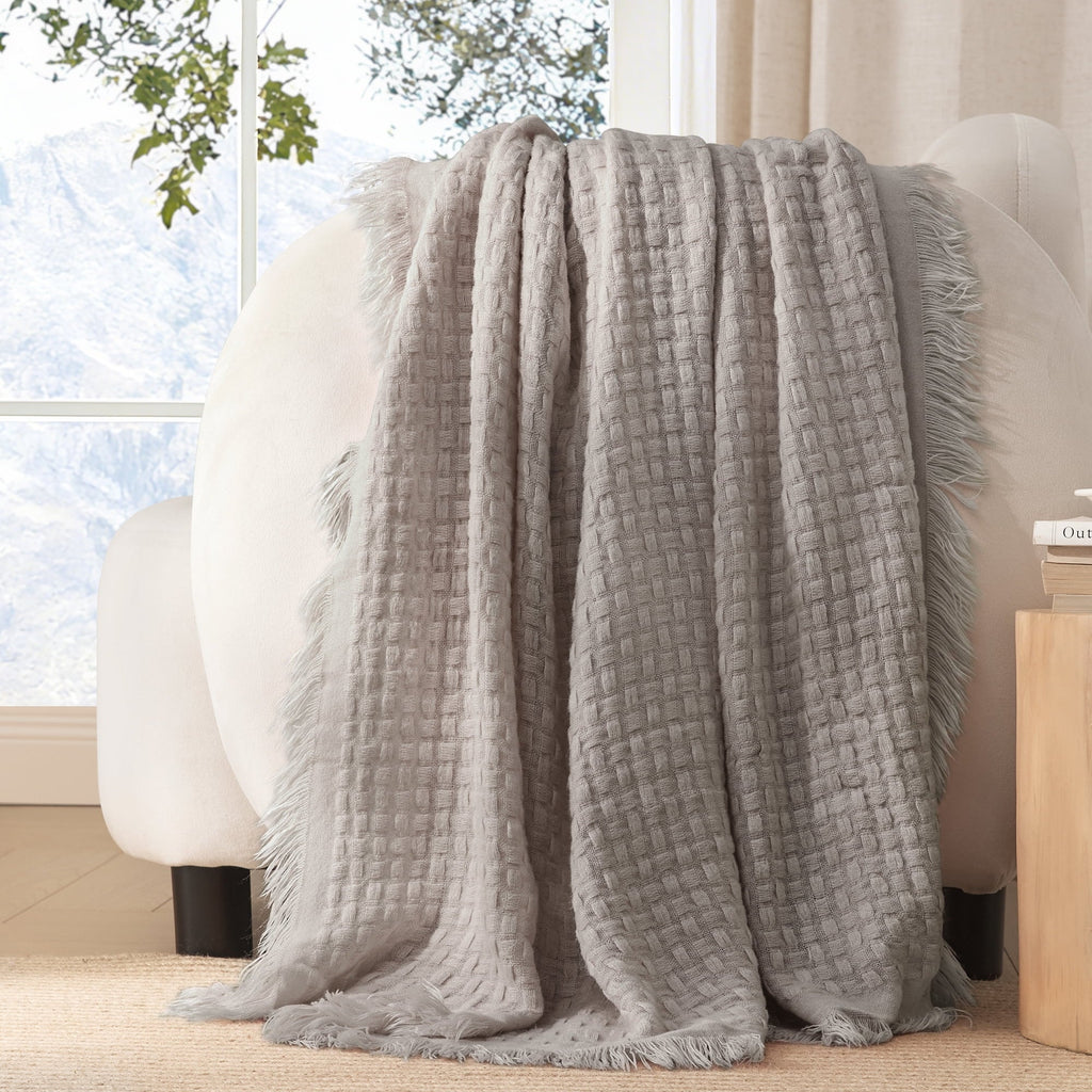 Decorative Knitted Knitted Throw Blanket with Fringes for Couch, Soft and Warm Textured Throw for All Season, Lightweight Breathable Roo... - Lightweight Plush Warm Blanket for All Seasons Detail