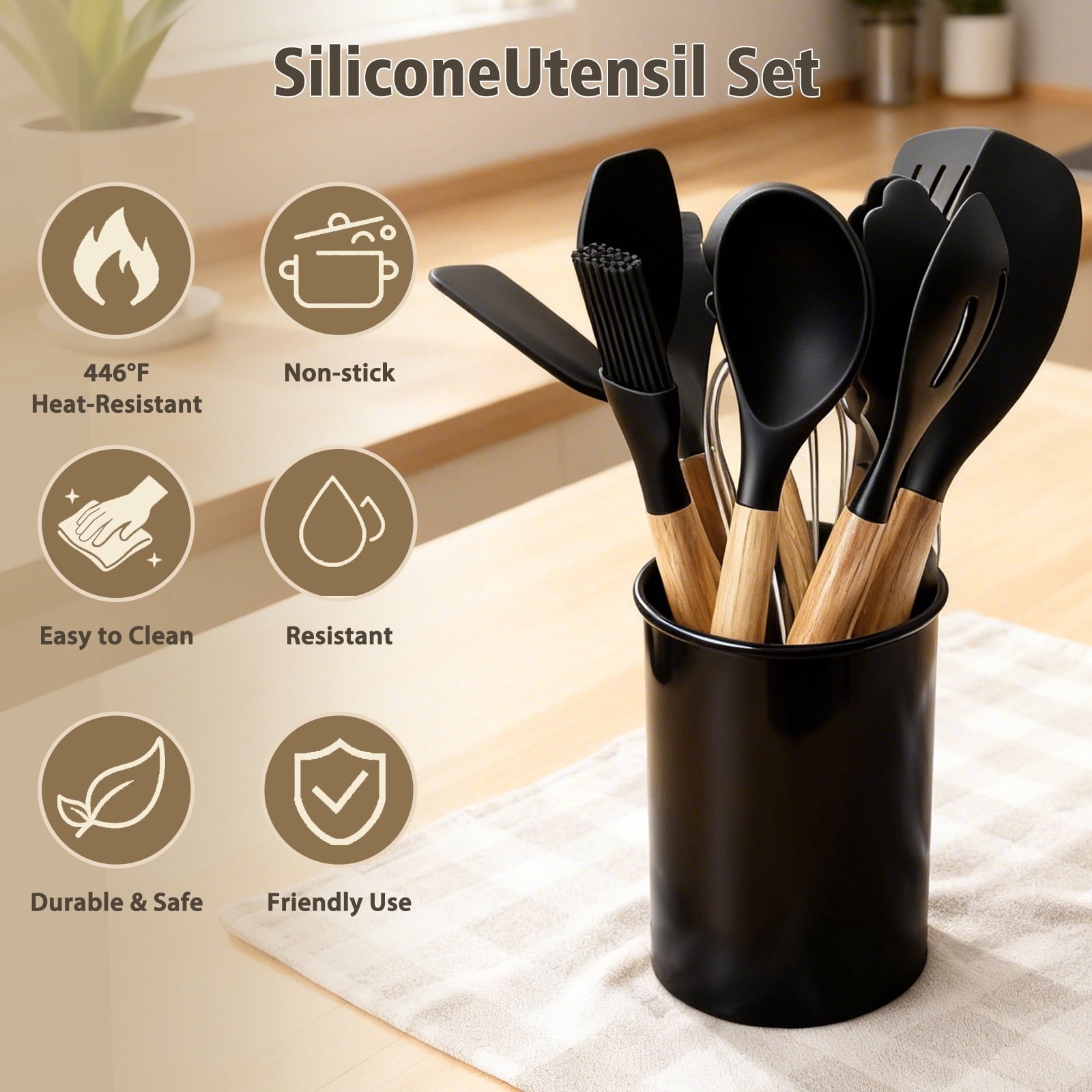 Chef-Quality Silicone Cooking Utensils Set, Heat Resistant Kitchen Cooking Utensils Set, 12 PCS Handle Silicone Kitchen Gadgets Ut... - Professional Kitchen Tool for Culinary Enthusiasts Detail