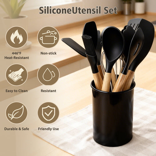 Chef-Quality Silicone Cooking Utensils Set, Heat Resistant Kitchen Cooking Utensils Set, 12 PCS Handle Silicone Kitchen Gadgets Ut... - Professional Kitchen Tool for Culinary Enthusiasts Detail