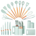 Durable Steel 19pcs Silicone Kitchen Utensil Set, Heat-Resistant Non-Stick Easy Cooking Cleaning Home Light-Green - High-Precision Culinary Tool for Baking & Cooking - Default Title
