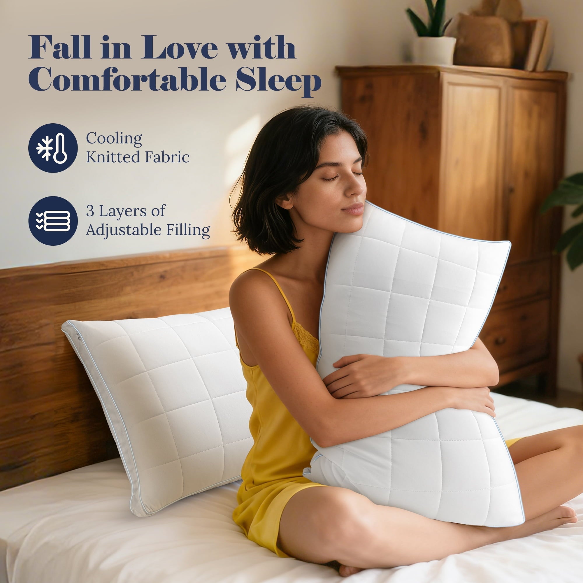 Hotel Collection Cooling Adjustable Pillow, Luxury Queen Size Bed Pillows Hotel Collection - Soft Firm Pillows for bed - Hotel Quality Plush Sleeping Pillows Detail
