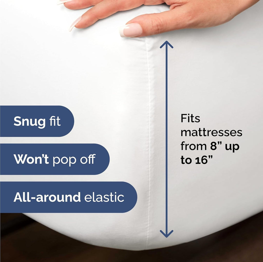 Cooling Sateen 4-Piece Luxury Bamboo Cooling Sheet Set - Queen Size 100% Bamboo Derived Rayon Premium Bed Sheets, White - Premium Ultra-Soft Pillowcase Pair for Sleeping Detail