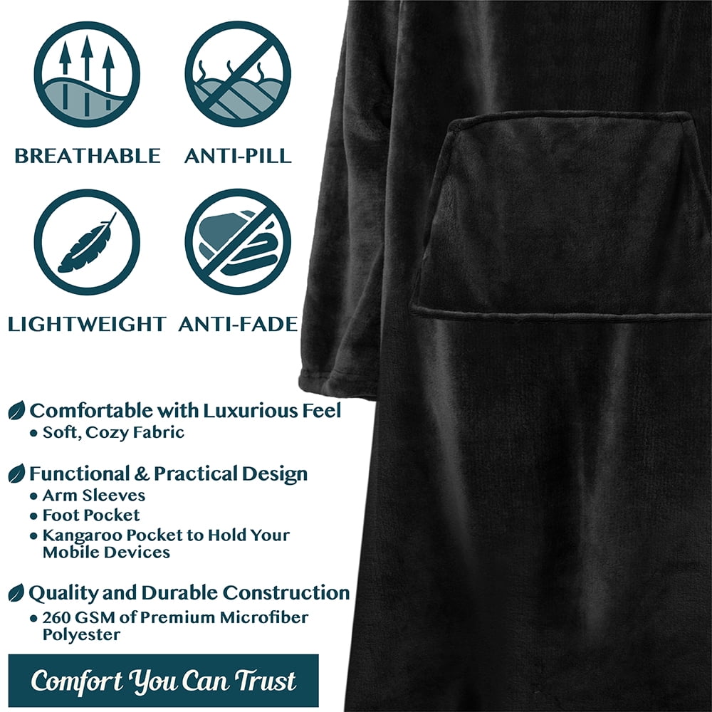 Reversible Sherpa Fleece Blanket with Sleeves, Foot Pockets for Women Men Adults, Plush Wearable Blanket Throw Wrap, Warm Snuggle Blank... - Super Soft Reversible Sherpa Flannel Blanket Detail