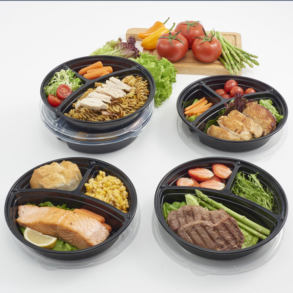 Deliciously Squishy 5-Pack Round Meal Prep Containers with 3 Compartments and Lids, 1L, BPA-Free, Microwave & Dishwasher Safe, Made for F... - Playful Star & Heart Shaped Geometric NeeDoh Detail