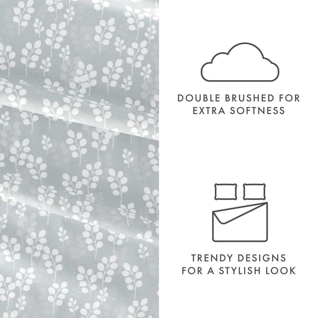 Wrinkle-Resistant 4 Piece Pattern Microfiber Bed Sheets Set, Gray Wheat, Full - Breathable Egyptian Cotton Flat & Fitted Sheets Detail