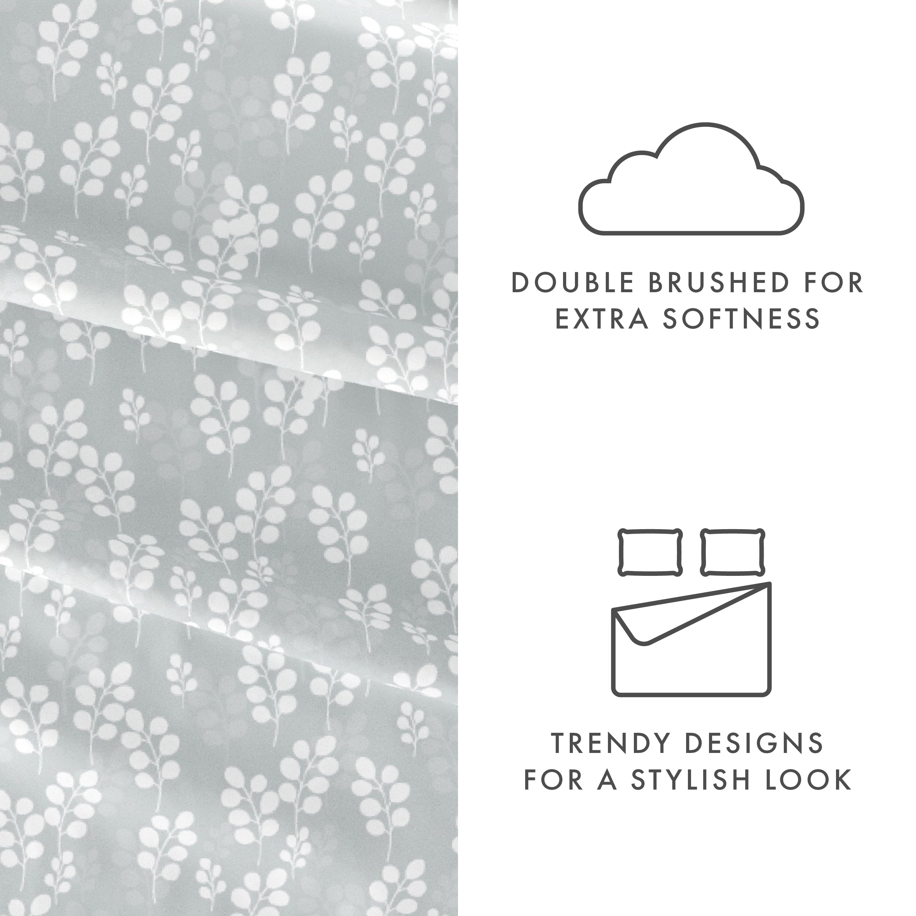 Wrinkle-Resistant 4 Piece Pattern Microfiber Bed Sheets Set, Gray Wheat, Full - Breathable Egyptian Cotton Flat & Fitted Sheets Detail