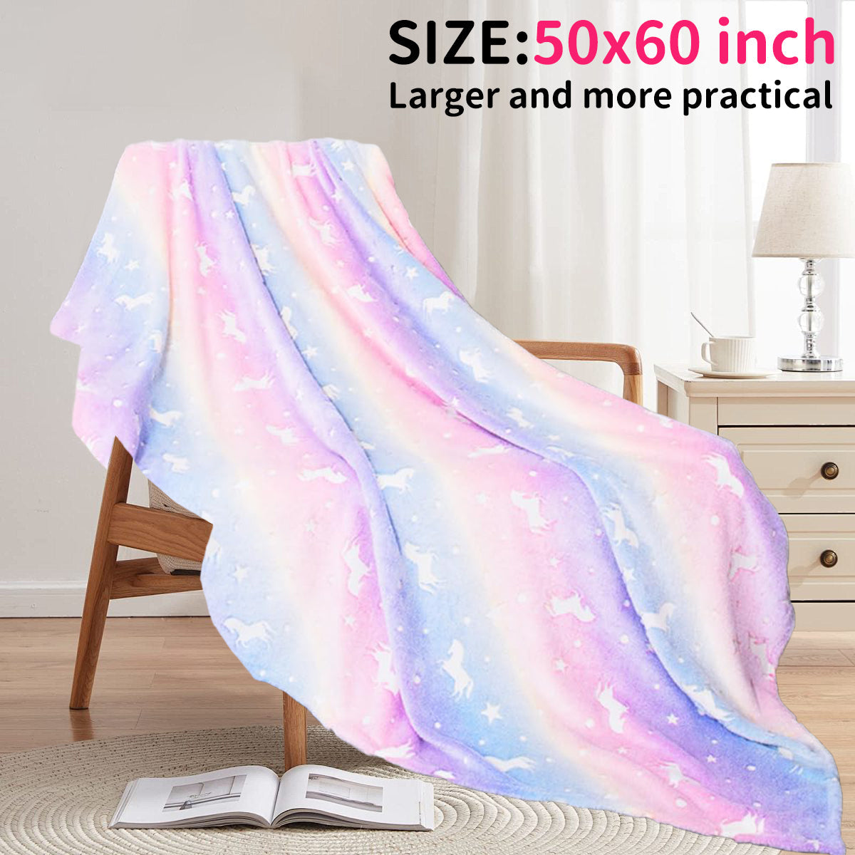 Decorative Knitted Glow in The Dark Pony Blanket for Kids, 50"x60" Soft Cozy Luminous Flannel Blanket, Christmas Birthday Gift for Girls... - Cozy Fleece Throw Blanket for Couch & Bed Detail