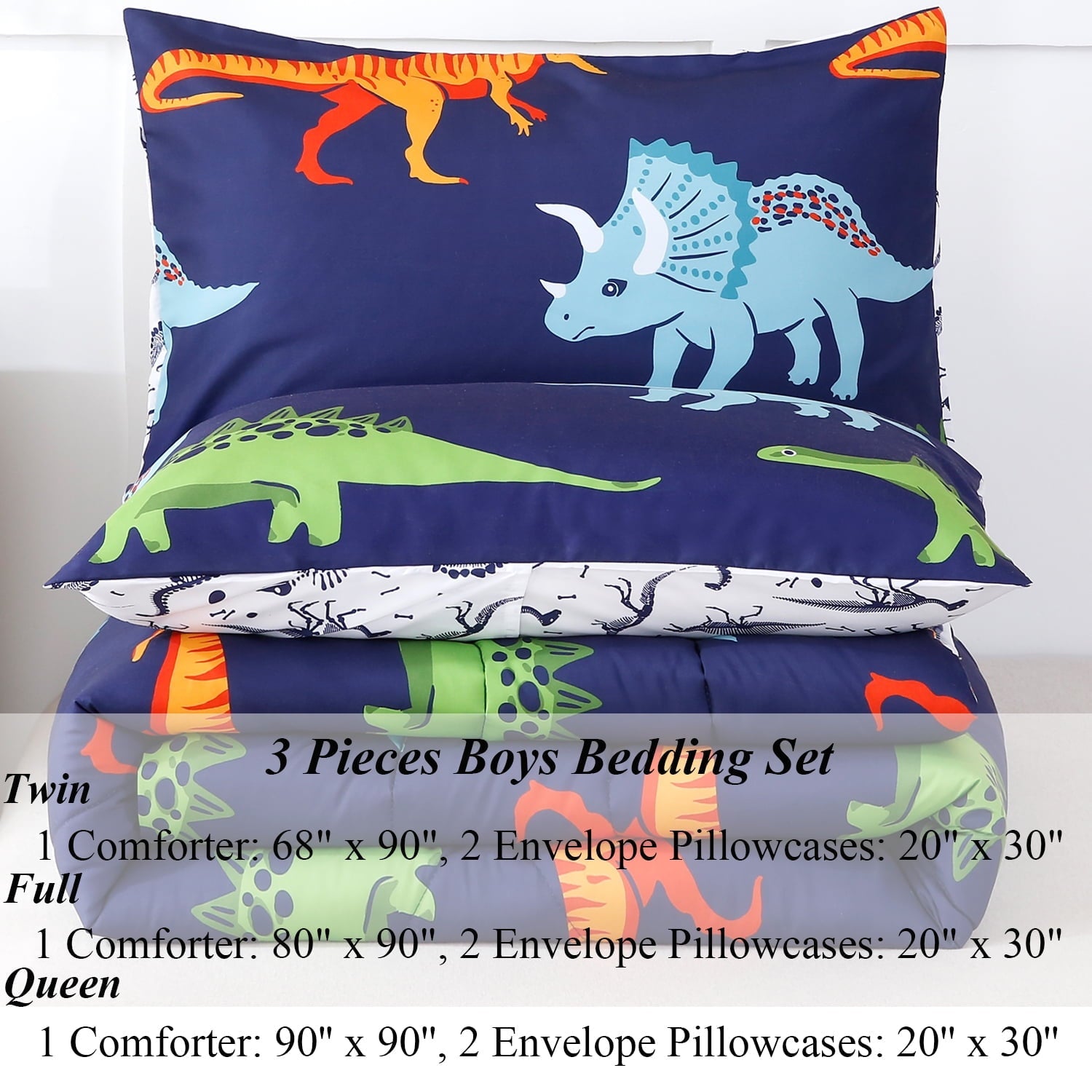 Heavyweight Warmth 3 Pcs Dinosaur Twin Size Bedding Sets for Boys, Dinosaur Printing Boys Comforter Set, Blue and White Reversible Bed C... - Cloud-Like Soft Lightweight Bed Comforter Detail