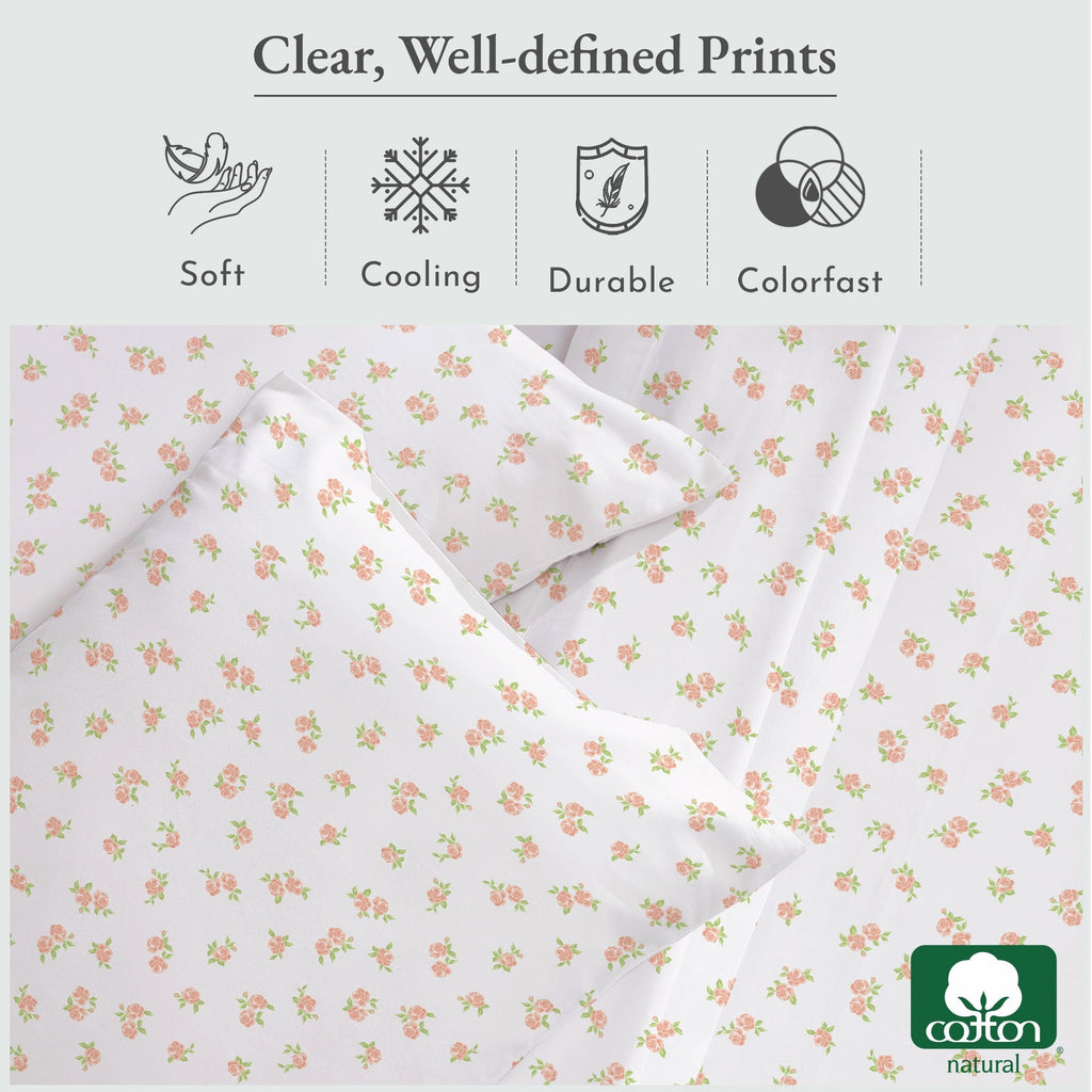 Breathable Luxury 4 Piece Printed Floral Bed Sheets Queen Size Set - 100% Cotton Sheets Queen, Soft Sateen Bedsheets, Deep Pocket Queen... - Cooling Hotel Quality Bedding Sheets and Pillowcases Detail