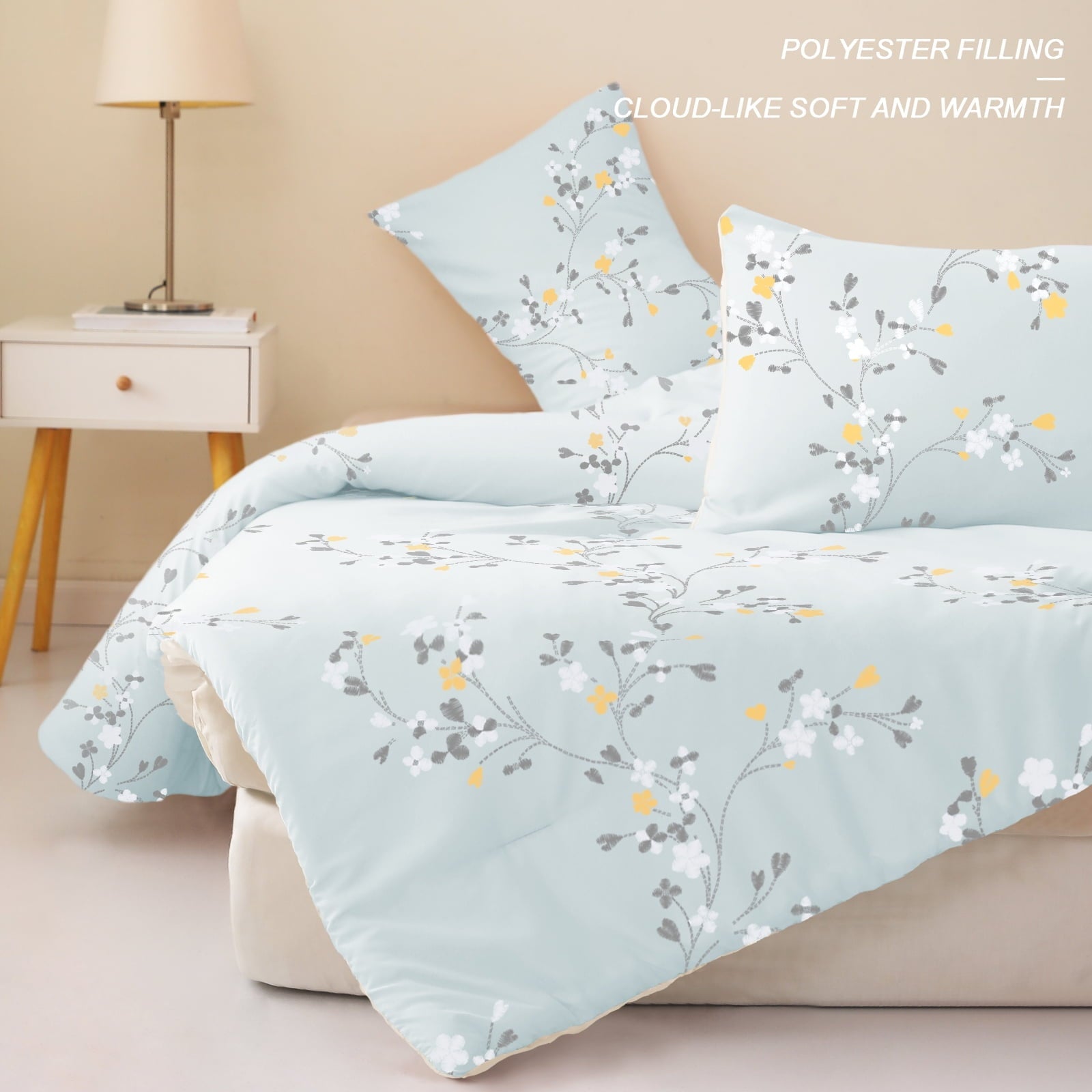 Hypoallergenic Cloud 3-Piece Floral King Size Comforter Set, Microfiber Bedding Down Alternative Comforter for All Seasons with 2 Pillow S... - All-Season Down Alternative Comforter Insert Detail