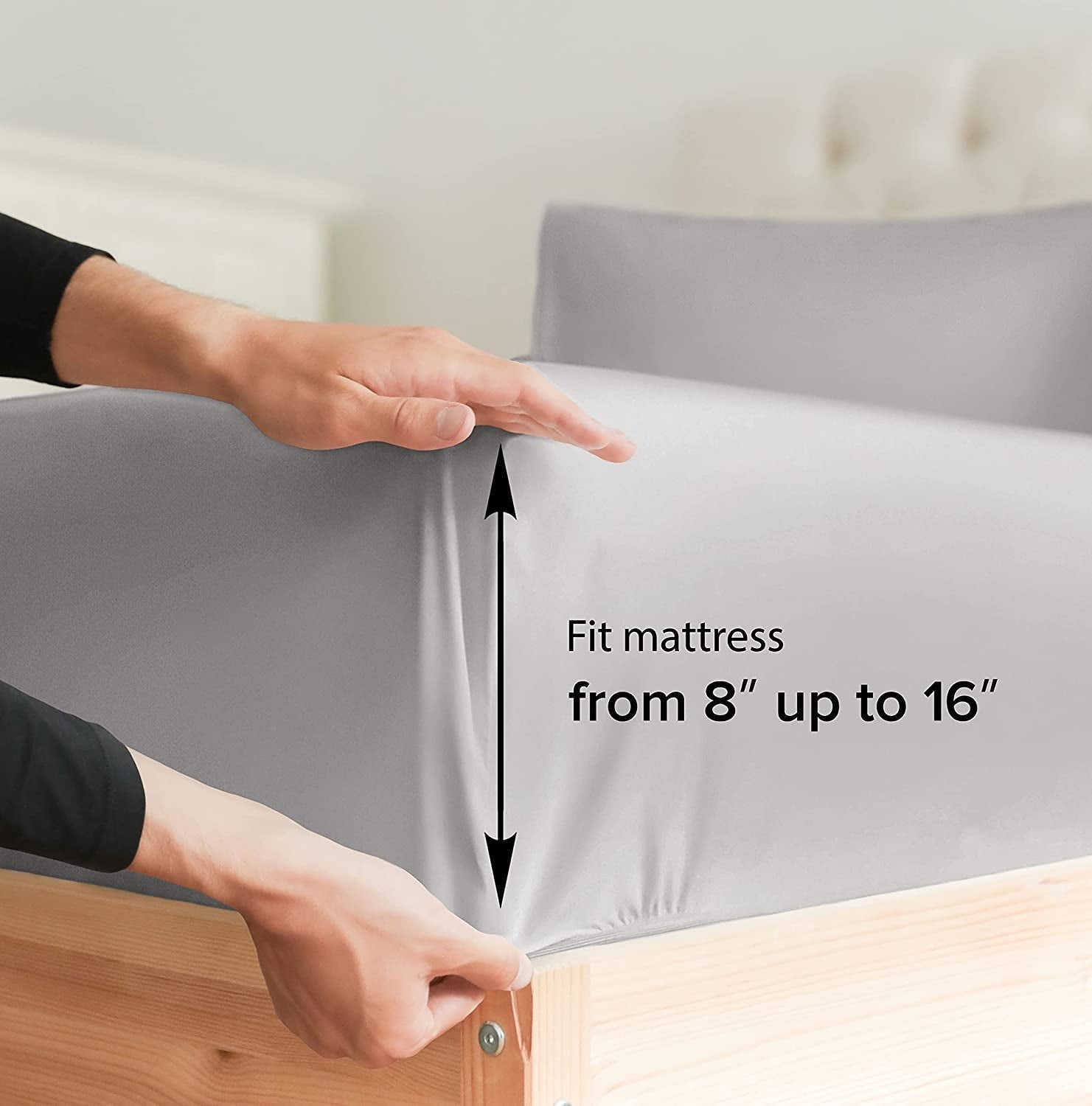 Wrinkle-Resistant 4-Piece 400 Thread Count Cotton Sheet Set - King Size 100% Cotton Sateen Bed Sheets Fits 18"-24" Mattresse... - Breathable Egyptian Cotton Flat & Fitted Sheets Detail