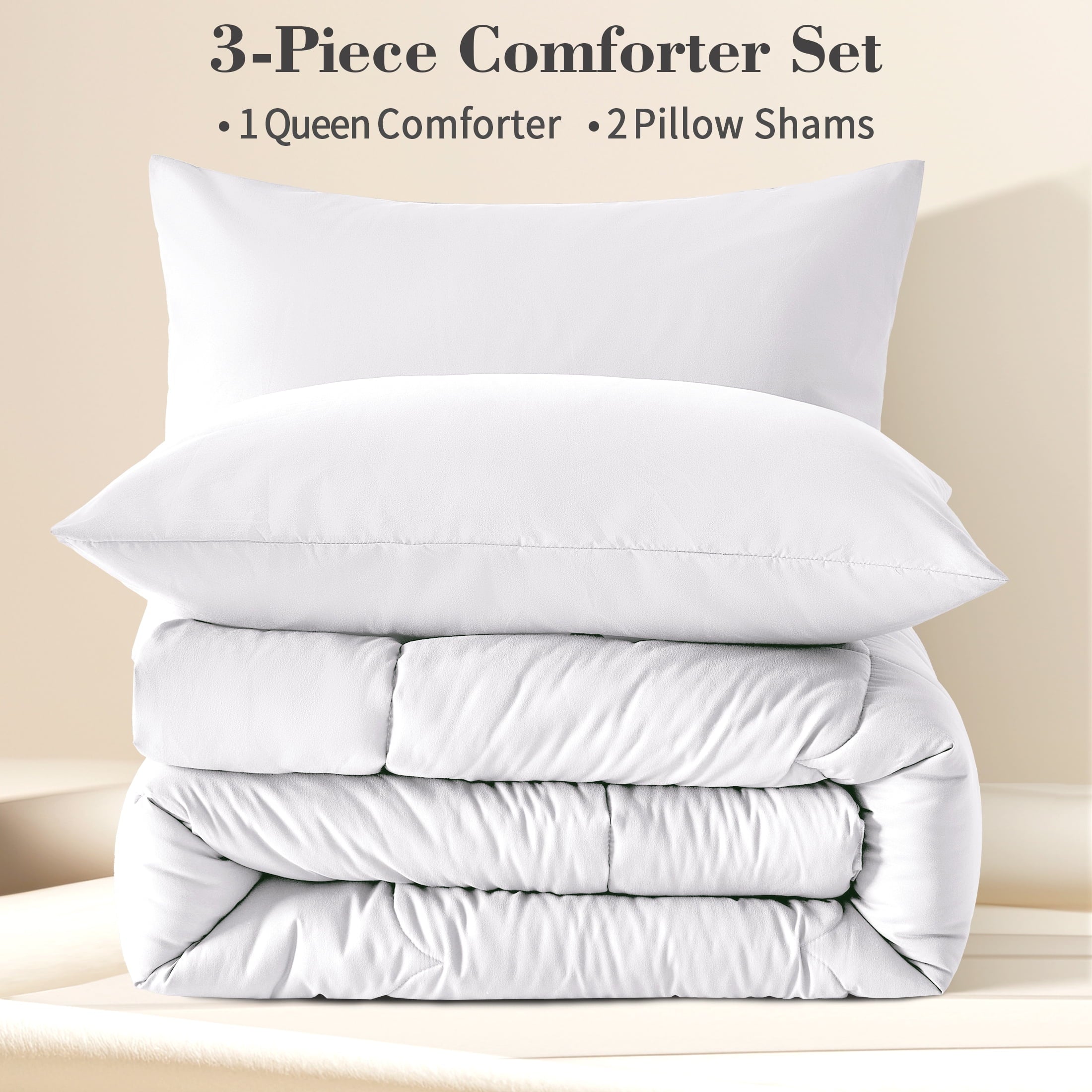 All-Season 3-Piece Queen Comforter Set - All-Season Down Alternative Bedding Bundle with 2 Pillow Shams, Premium Soft Bedding Se... - Luxurious Quilted Duvet Cover Set Detail