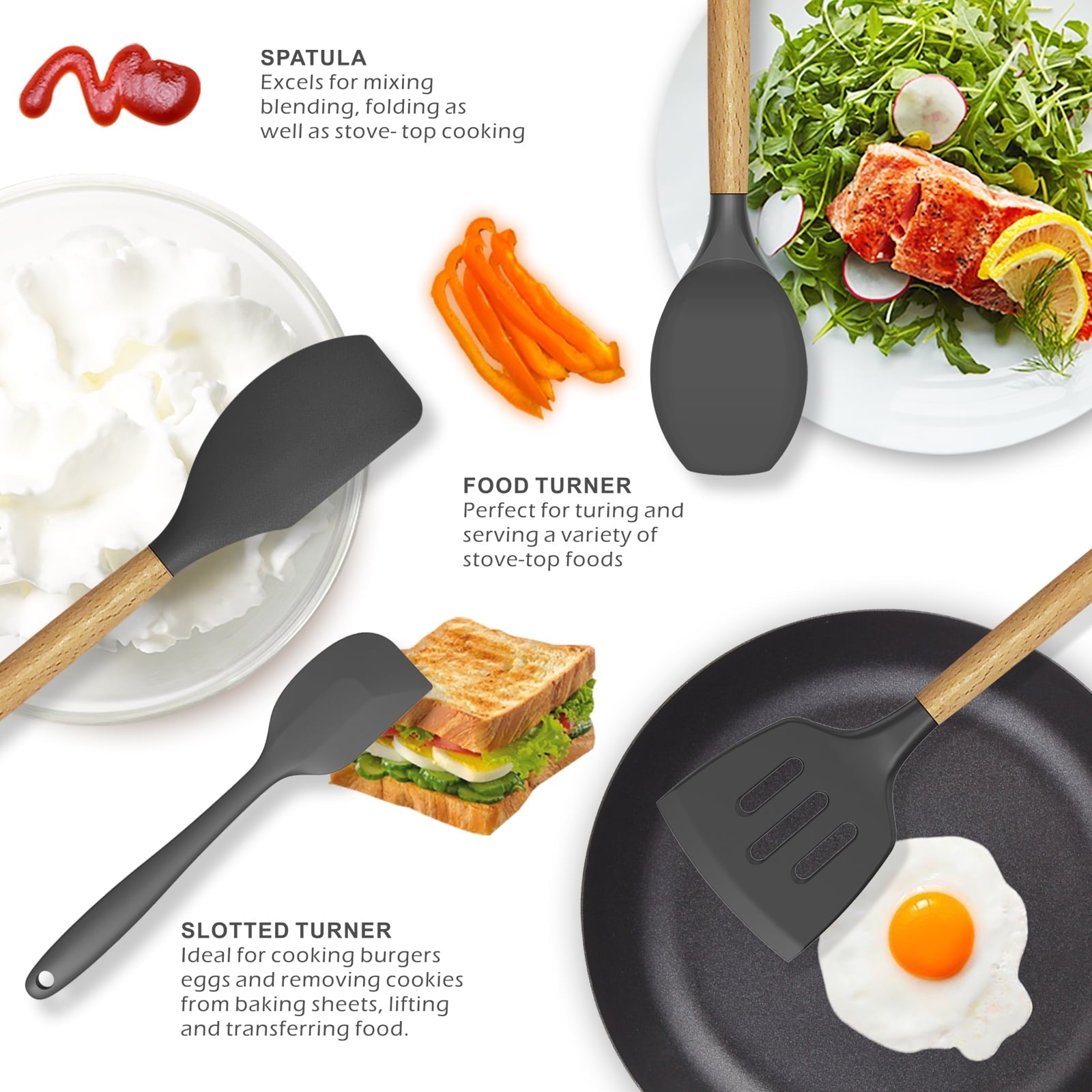 Durable Steel Silicone Cooking Utensils Set - 446°F Heat Resistant Silicone Kitchen Utensils for Cooking,Kitchen Utensil Spatula Se... - High-Precision Culinary Tool for Baking & Cooking Detail