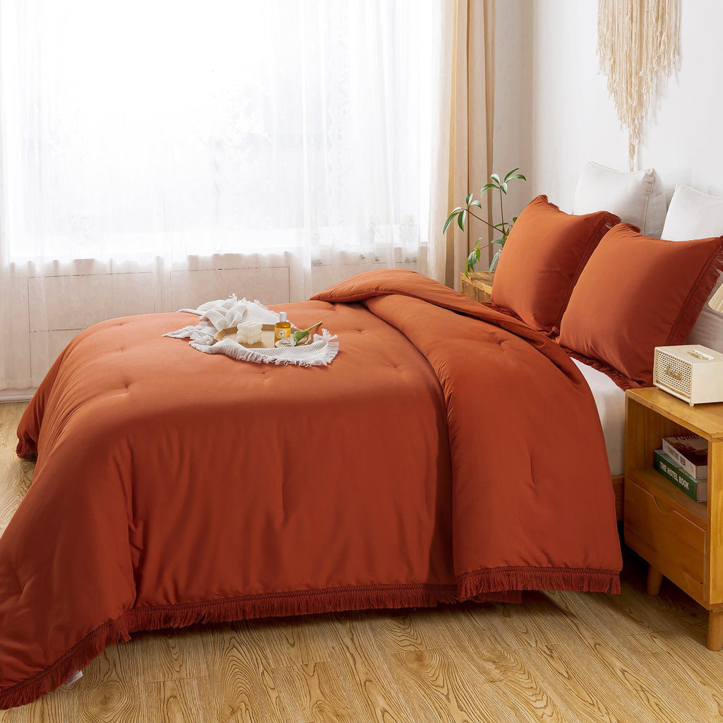 Luxurious Quilted King Size Comforter Sets Burnt Orange, 3 Pieces Soft Fluffy Boho Bedding Comforter Sets for King Bed, All Season Terr... - Luxurious Quilted Duvet Cover Set Detail