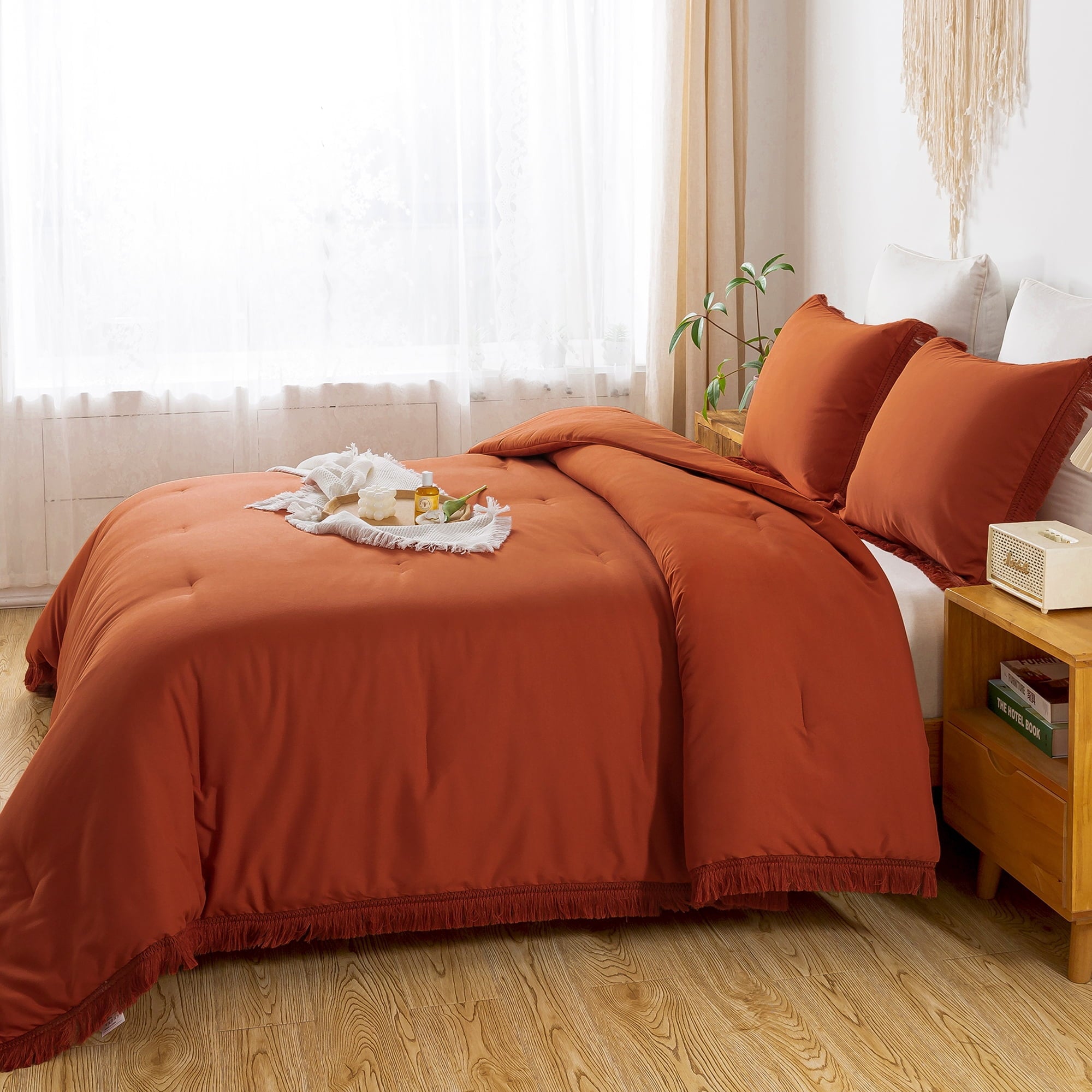 Luxurious Quilted King Size Comforter Sets Burnt Orange, 3 Pieces Soft Fluffy Boho Bedding Comforter Sets for King Bed, All Season Terr... - Luxurious Quilted Duvet Cover Set Detail