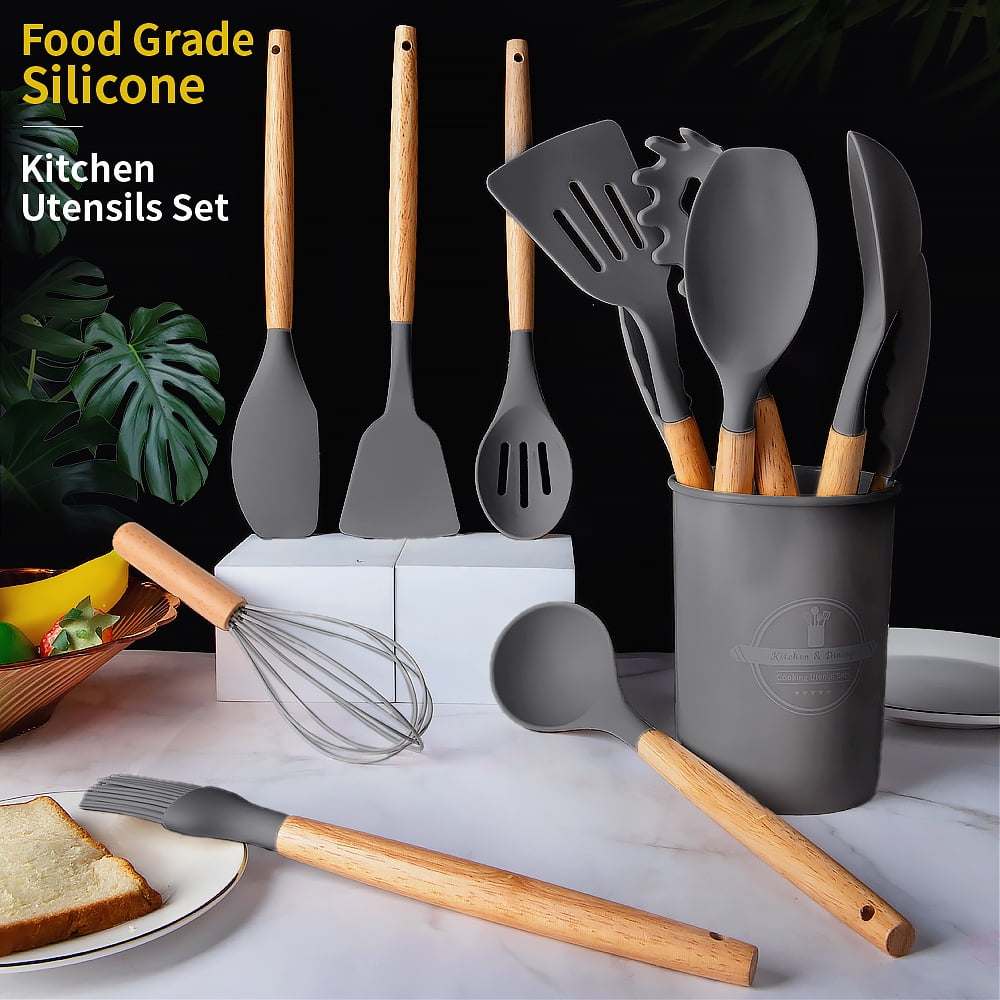 Heat-Resistant Silicone Wooden Heat Resistant Kitchen Utensil Set, 12 pcs - Durable Turner & Ladle Utensil Set for Home Chefs Detail