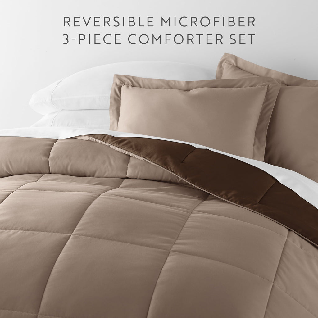 Fluffy Down Alternative All Season Reversible Comforter Set Breathable Cool in Taupe & Chocolate Brown Full/Queen Size Bedding - Luxurious Quilted Duvet Cover Set Detail