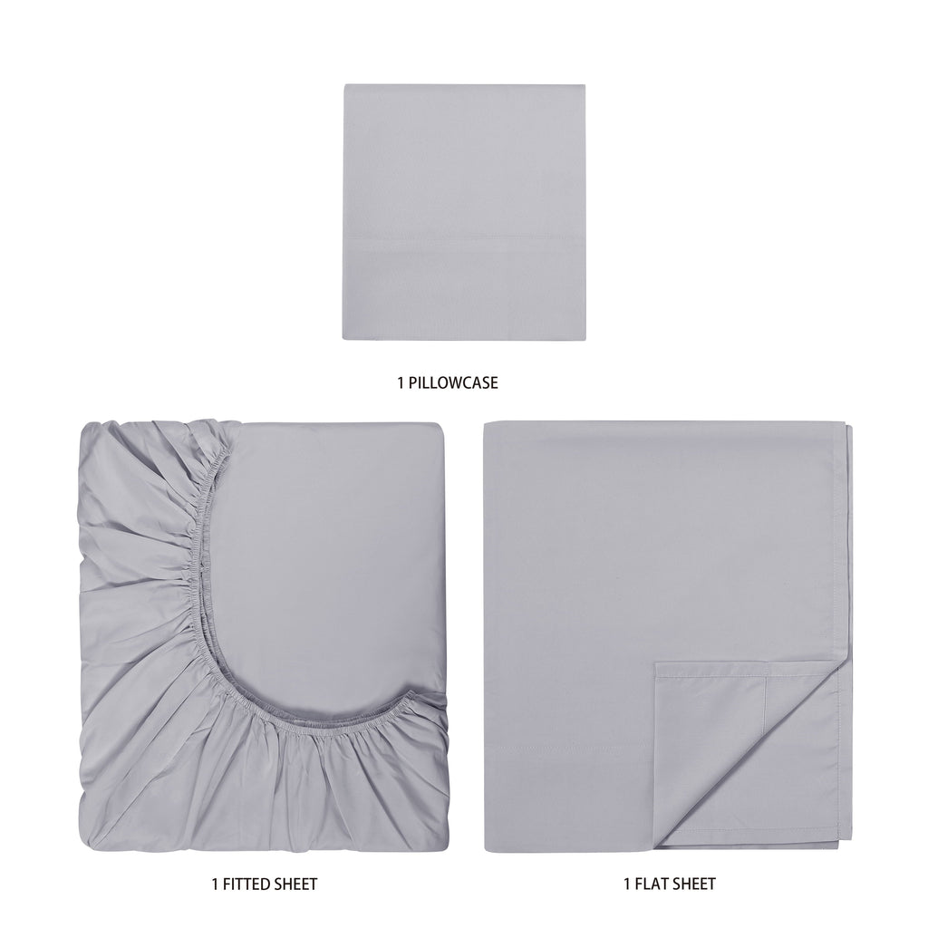 Breathable Luxury Kids Soft Microfiber Sheet Set, Gray, Twin, 3 Pieces - Breathable Egyptian Cotton Flat & Fitted Sheets Detail