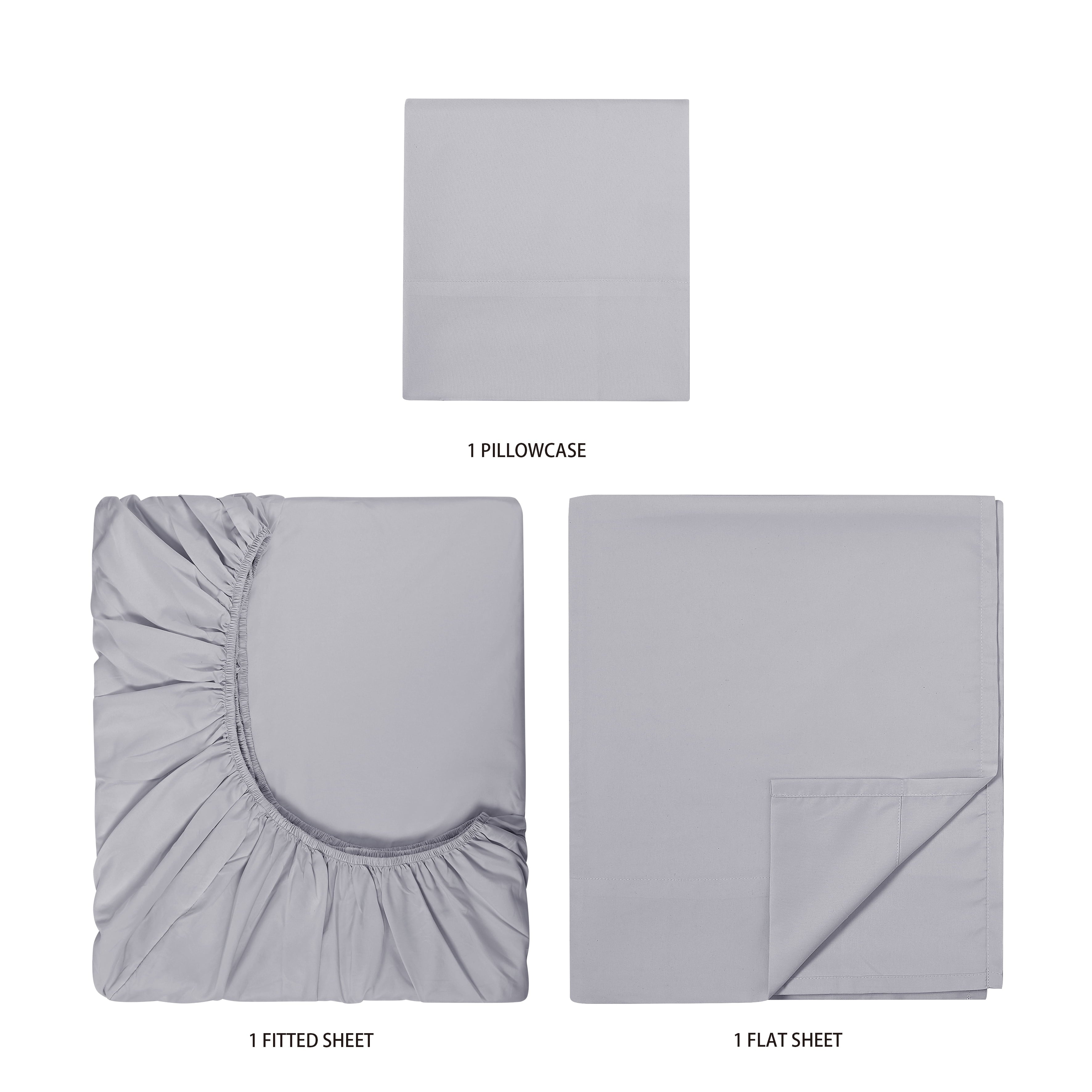 Breathable Luxury Kids Soft Microfiber Sheet Set, Gray, Twin, 3 Pieces - Breathable Egyptian Cotton Flat & Fitted Sheets Detail