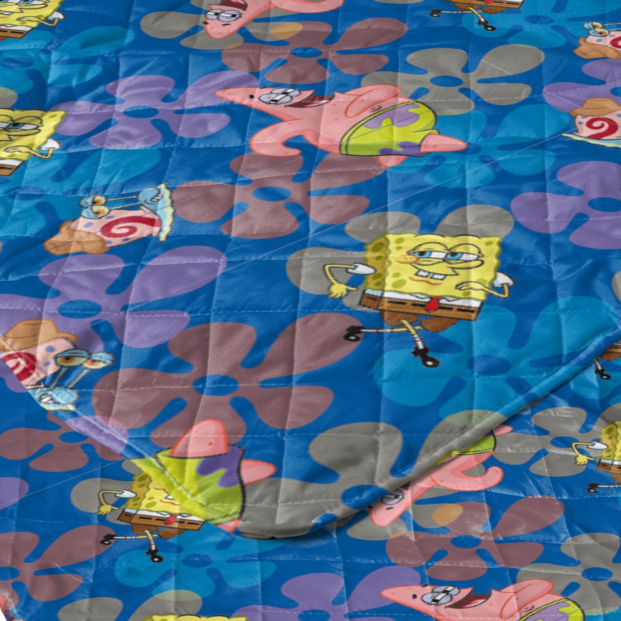 Lightweight Warm Spongebob Tropical Waltz Quilted Throw Blanket 60x80 inches, Kids Character Bedding - Cozy Fleece Throw Blanket for Couch & Bed Detail