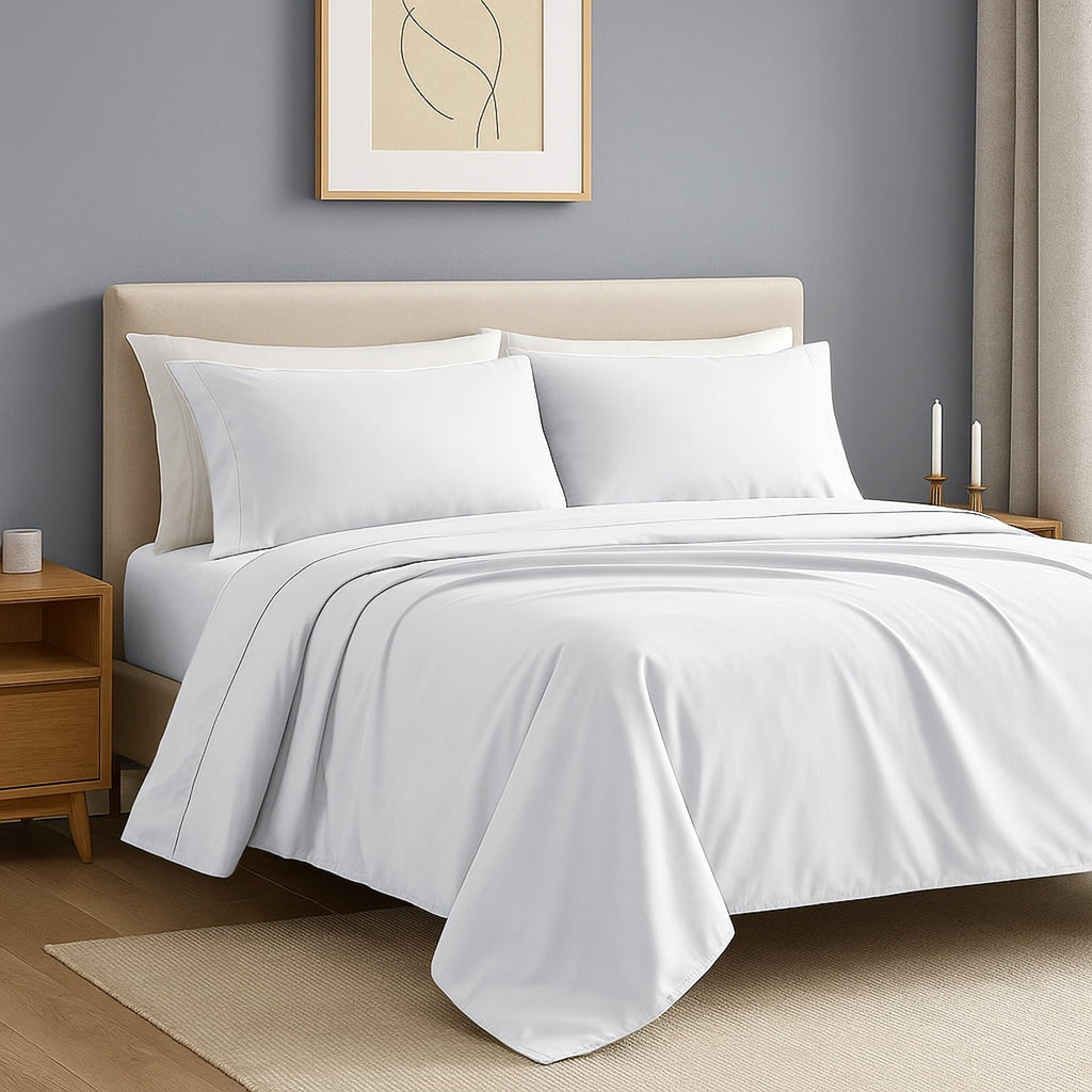 Premium Egyptian Cotton IR 3 Piece 1800 Series Deep Pocket Soft Microfiber Solid Bed Sheet Set for Kids, White Twin Size - Premium Ultra-Soft Pillowcase Pair for Sleeping Detail