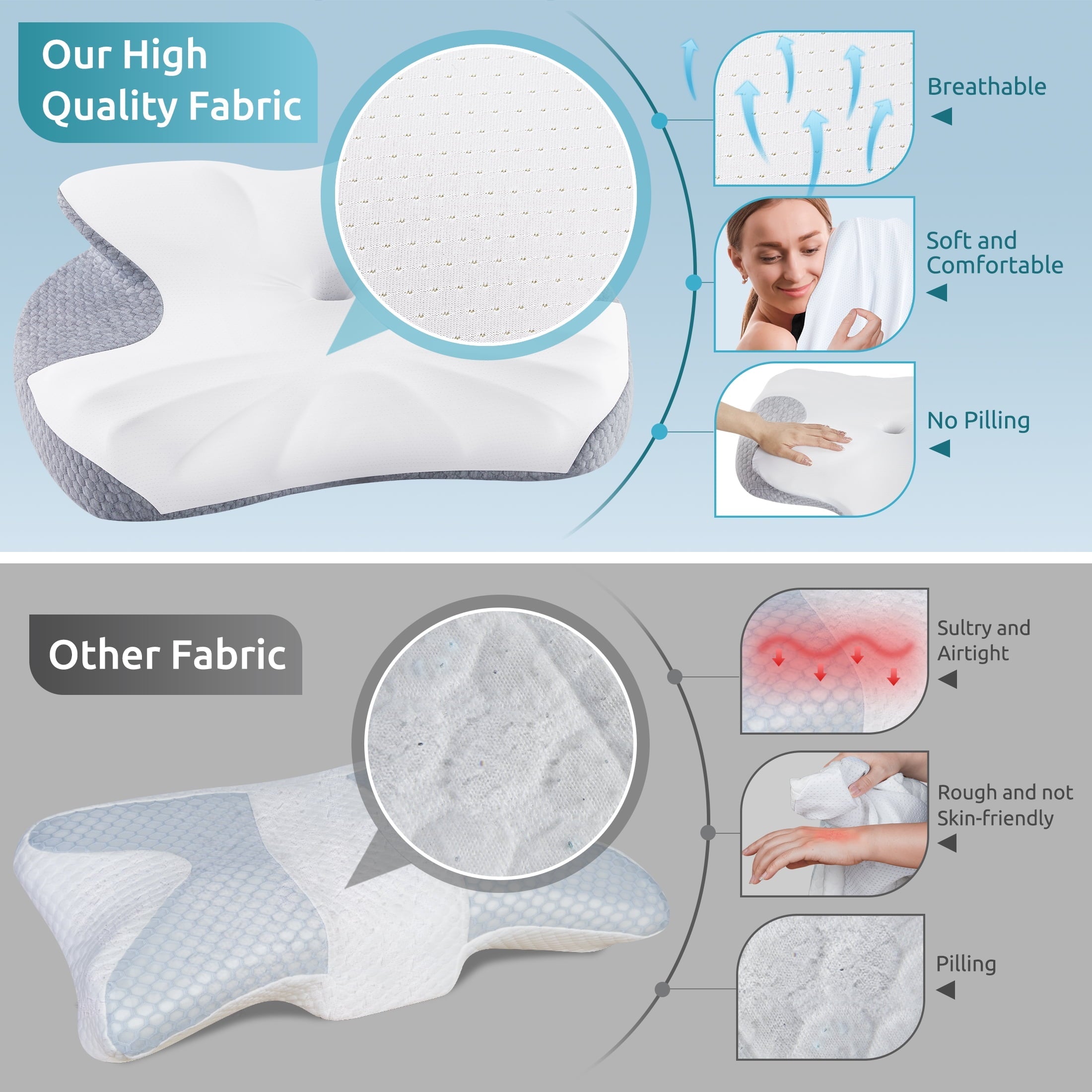 Fluffy Shredded Cervical Memory Foam Pillow Neck Bed Pillow for Pain Relief Sleeping, Ergonomic Orthopedic for Side Back and Stomach ... - Hotel Quality Plush Sleeping Pillows Detail