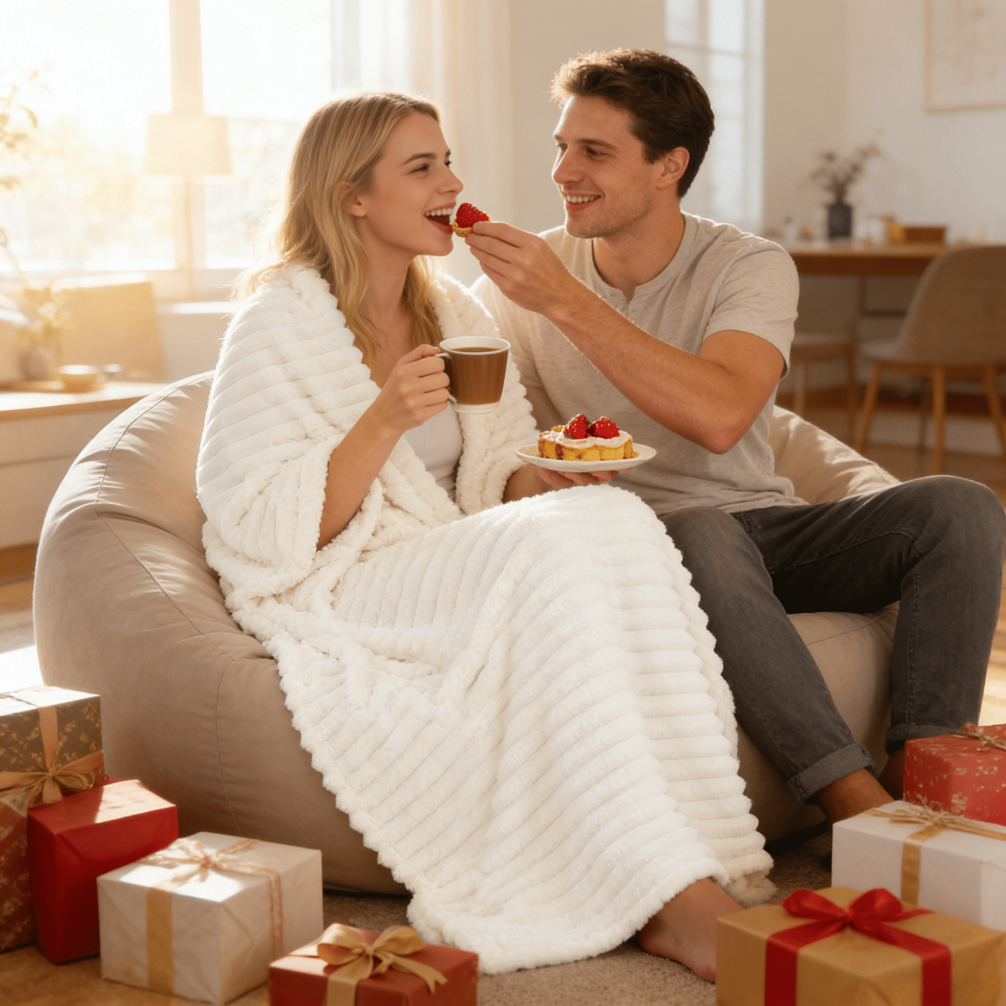 Lightweight Warm White Fleece Throw Blanket for Couch, Super Soft Cozy Blankets and Throws, Decorative Fleece Blankets for Women Men G... - Luxury Knitted Decorative Throw Blanket with Fringes Detail
