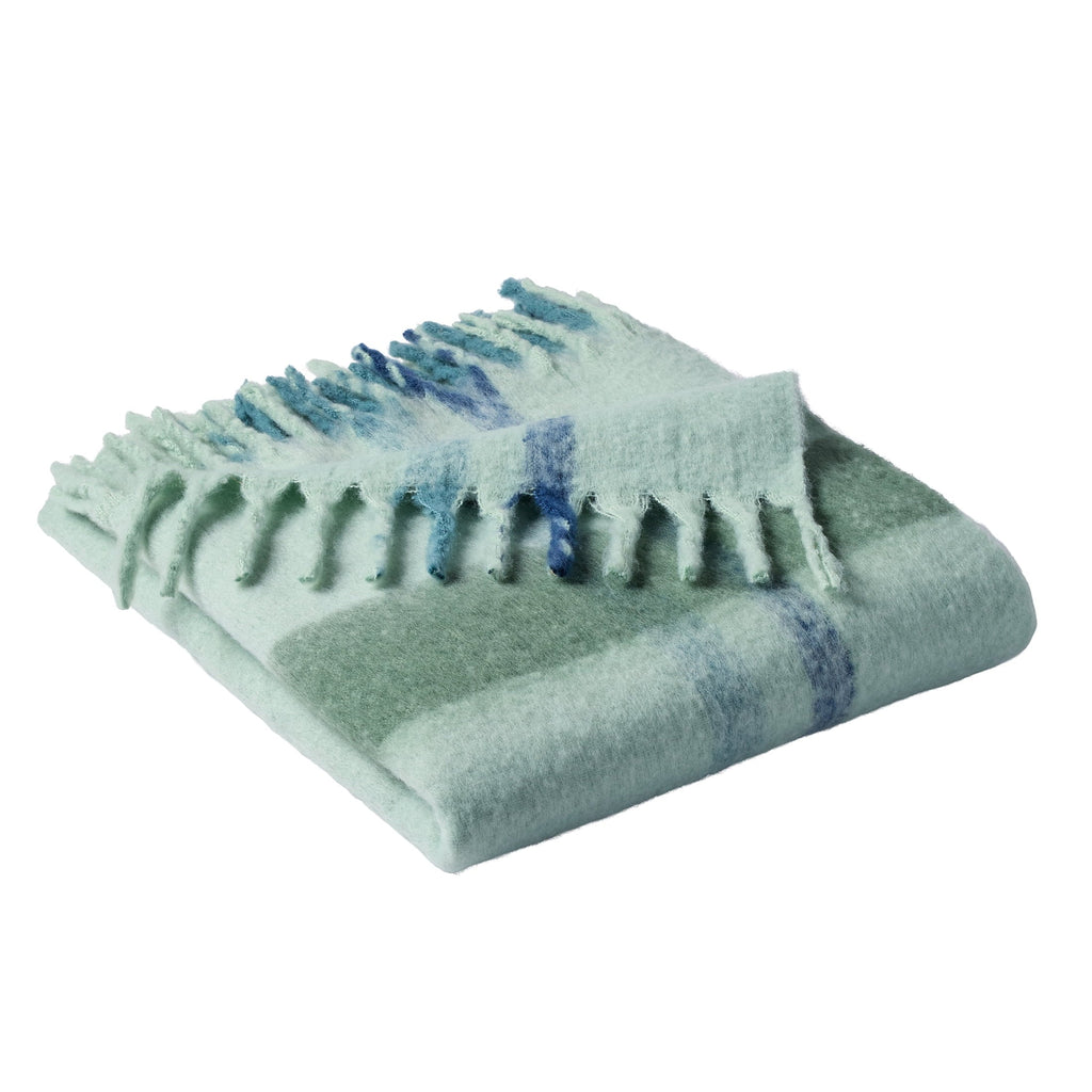 Decorative Knitted Faux Mohair Cozy Couch Throw Blanket Green Plaid, 50x72" - Luxury Knitted Decorative Throw Blanket with Fringes Detail