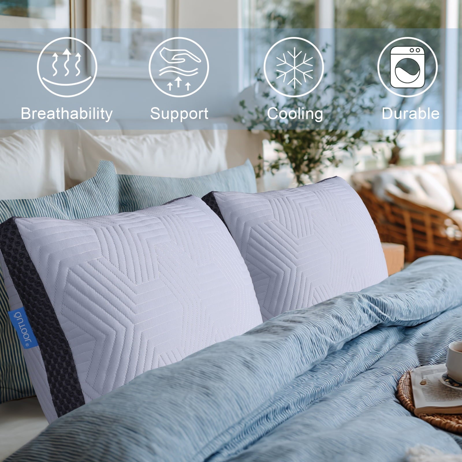 Decorative Plump Soft Bed Pillow, Shredded Memory Foam Pillow, Comfortable Sleeping Pillow, Standard Size, Affordable Everyday Use - Hotel Quality Plush Sleeping Pillows Detail
