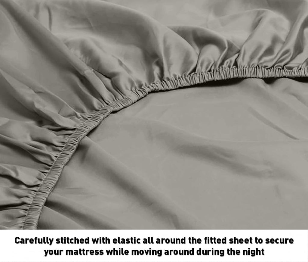 Breathable Luxury 600 100% Cotton Wrinkle Free Striped Sheet Set (Twin, Gray) - Cooling Hotel Quality Bedding Sheets and Pillowcases Detail