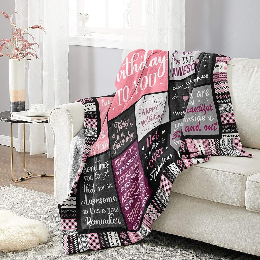 Decorative Knitted Birthday Gifts for Women Girls Throw Blanket, Happy Birthday Decorations for Women, Gifts for Women Birthday Unique, ... - Lightweight Plush Warm Blanket for All Seasons Detail