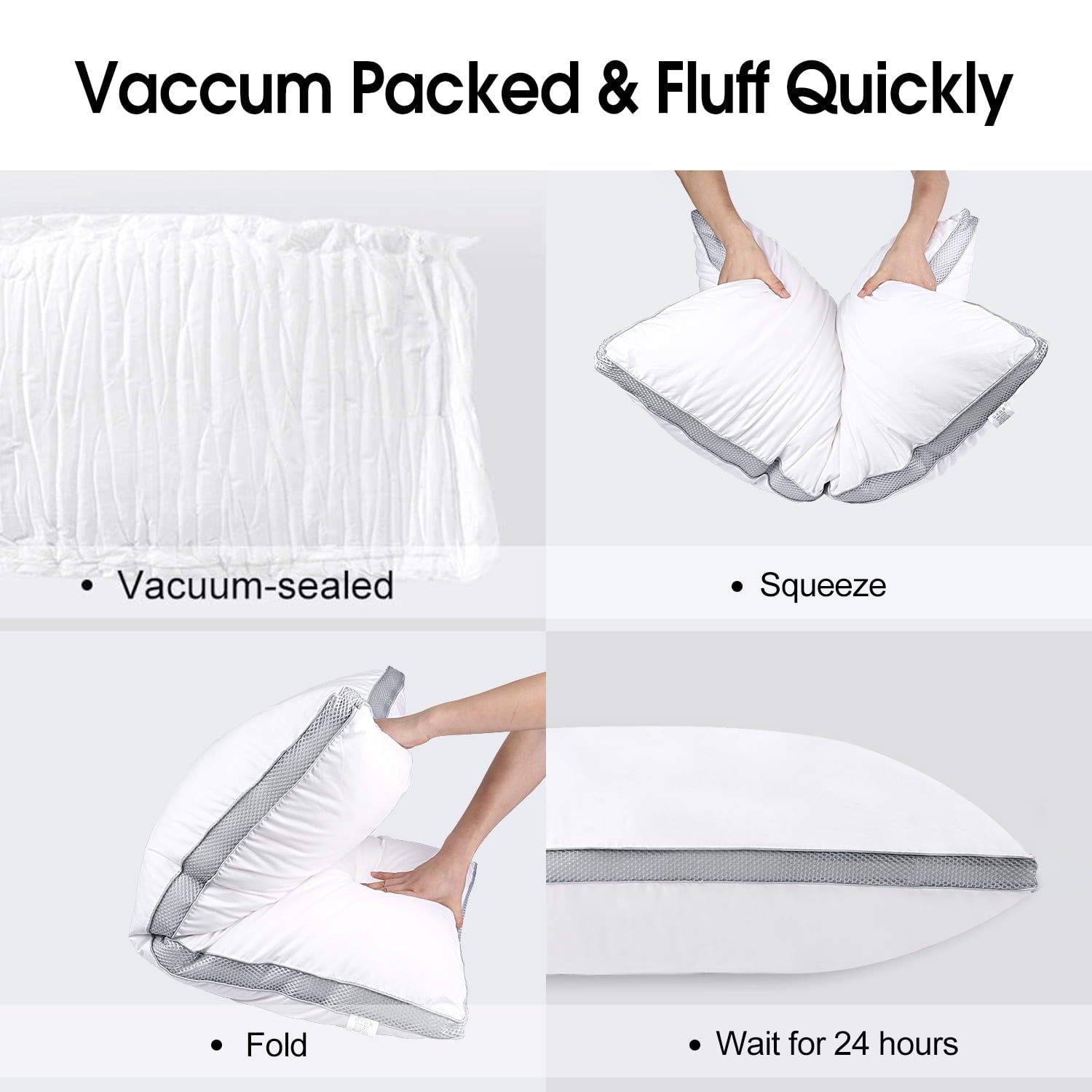 Ergonomic Memory Foam Down Alternative Bed Pillow with Cotton Cover and Gusset, 2 Pack, Queen, 20"x26" - Hotel Quality Plush Sleeping Pillows Detail