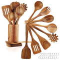 Non-Stick Safe 10Pcs Wooden Spoons for Cooking, Smooth Finish Teak Wooden Utensils for Cooking, Soft Comfort-Grip Wood Spoons for Co... - Premium Stainless Steel Cooking Utensil for Non-Stick Pots - Default Title