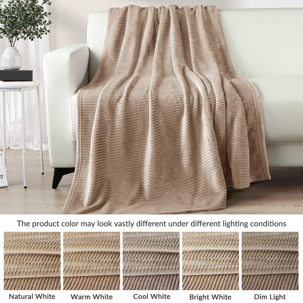 Decorative Knitted Soft Throw Blanket, 50"x60", Camel - Cozy Fleece Throw Blanket for Couch & Bed Detail