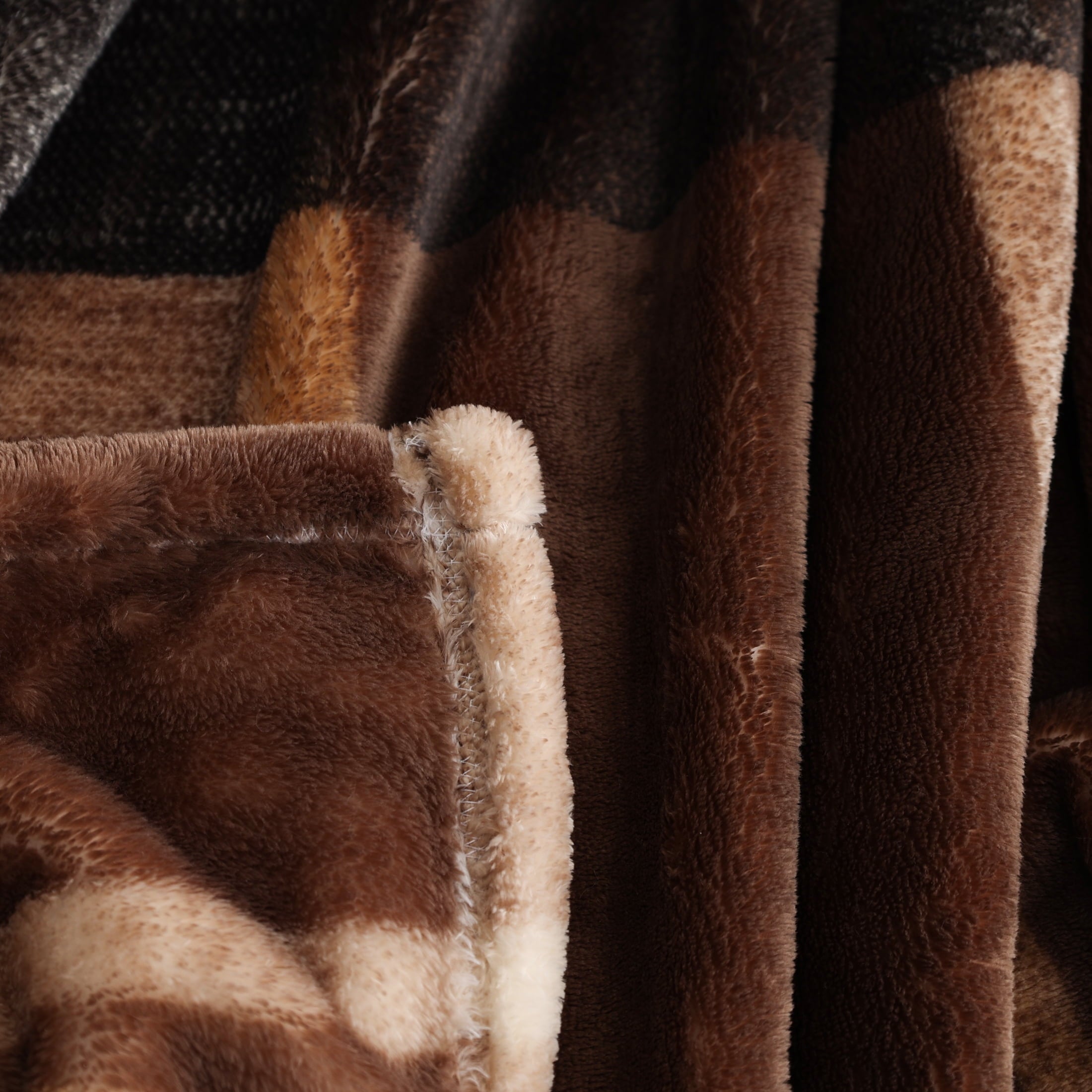 Reversible Sherpa Printed Velvet Plush Super Soft Throw Blanket, Oversized, Shelton Brown Plaid - Luxury Knitted Decorative Throw Blanket with Fringes Detail