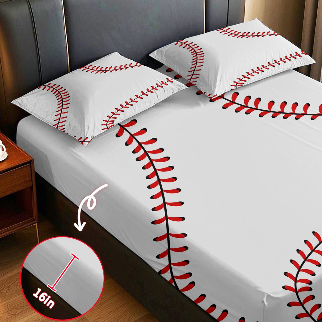 Ultra-Soft Baseball Sheet Set Sports Theme Bedding Set for Kids 3D Baseball Pattern Bed Sheets Baseball Games Bed Sheet Set Room... - Cooling Hotel Quality Bedding Sheets and Pillowcases Detail