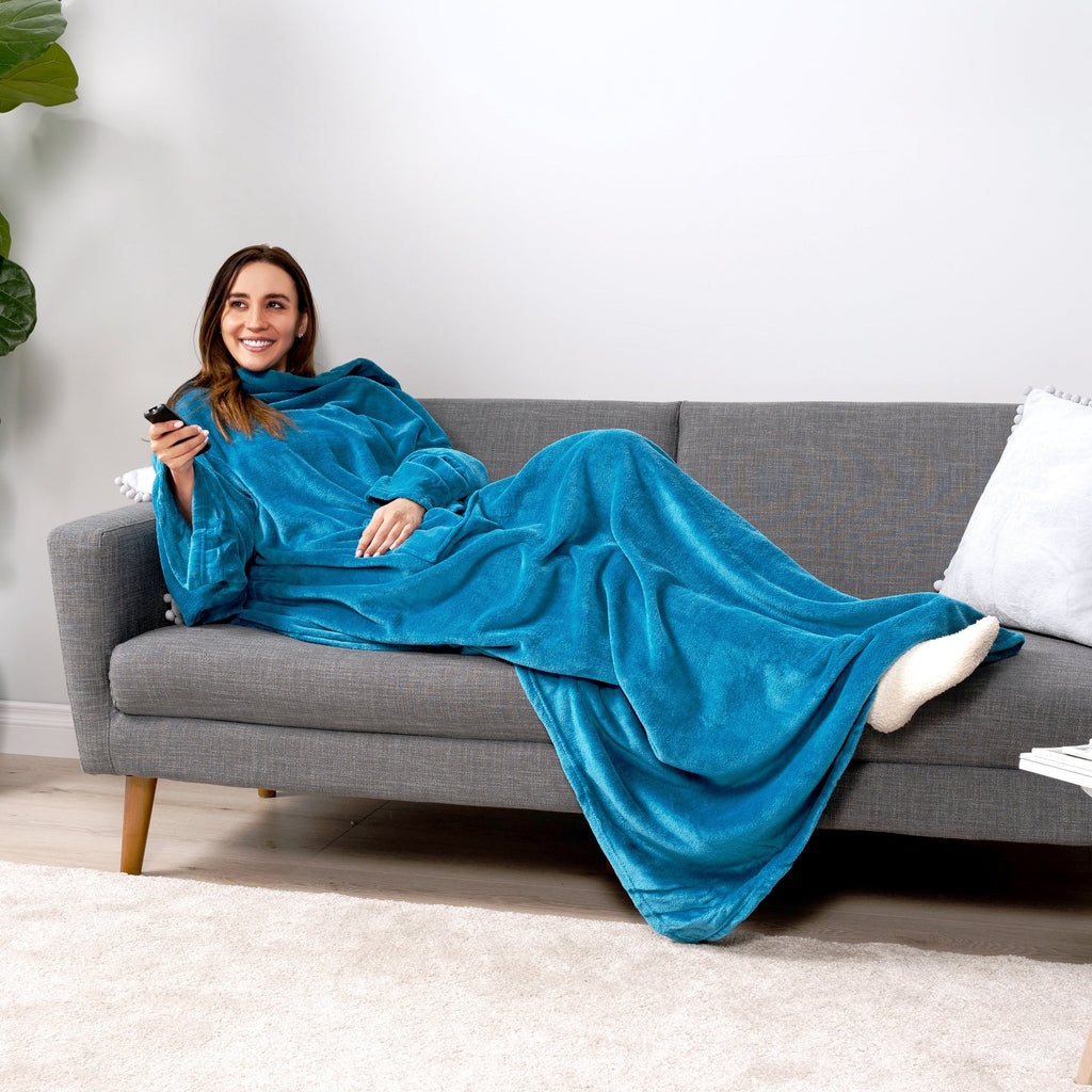 Lightweight Warm Wearable Blanket with Sleeves for Adult Women Men, Cozy Fleece Warm Wrap Throw Blanket with Arms, Pocket, Gifts for C... - Lightweight Plush Warm Blanket for All Seasons Detail