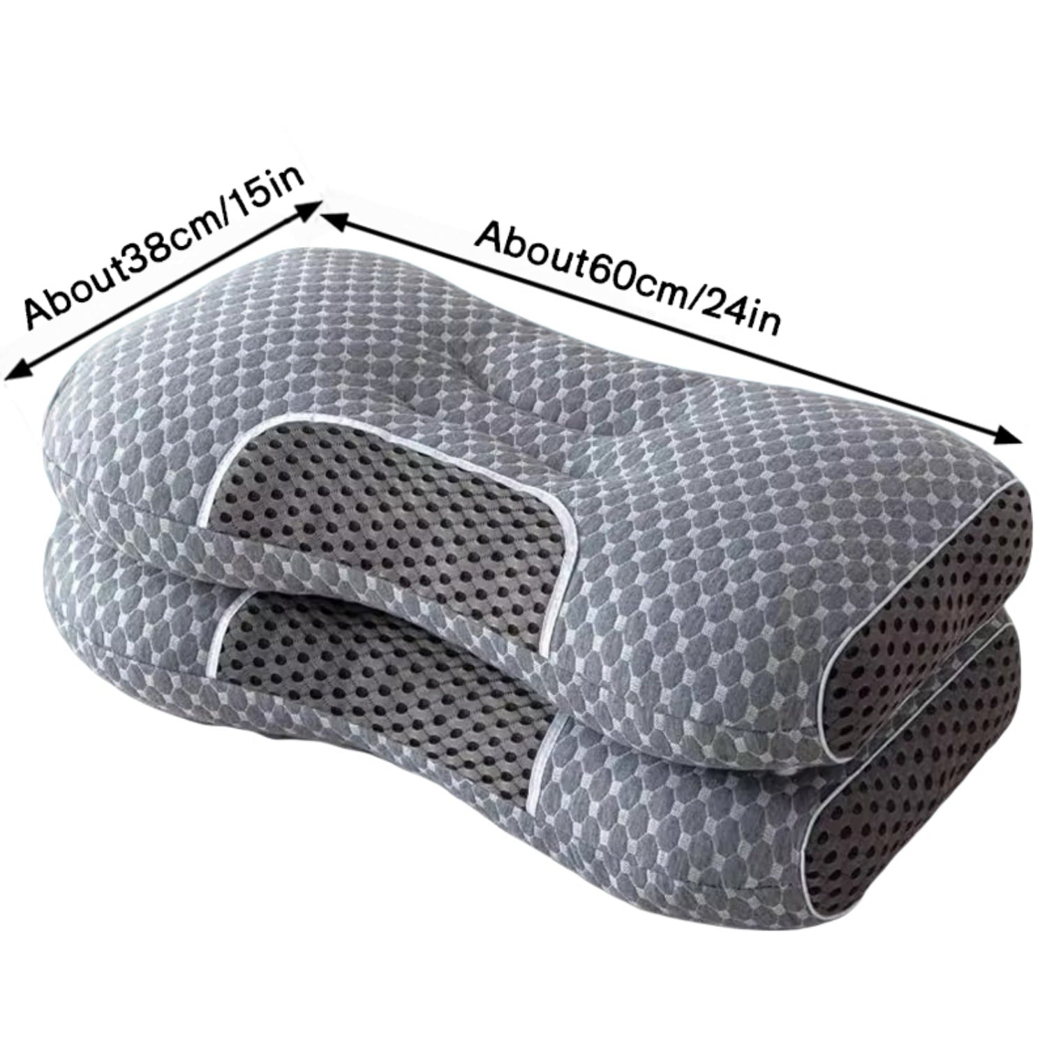 Fluffy Shredded 2-Piece Set - 24"x15" Gray Bed for Back, Side, Stomach Sleepers - Ergonomic Memory Foam Pillow for Neck Pain Support Detail