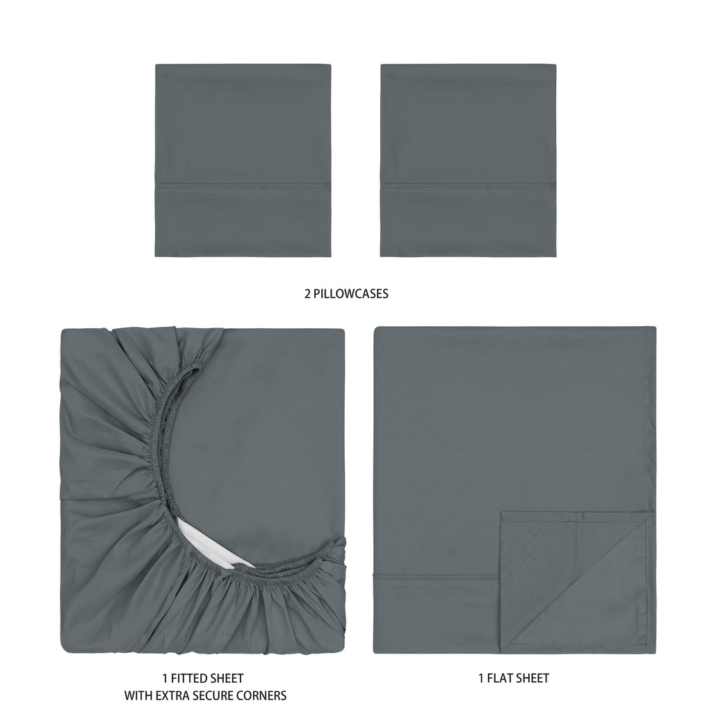 Premium Egyptian Cotton Super Soft Brushed Microfiber Bed Sheet Set, Soothing Gray, Queen, 4 Piece - Breathable Egyptian Cotton Flat & Fitted Sheets Detail