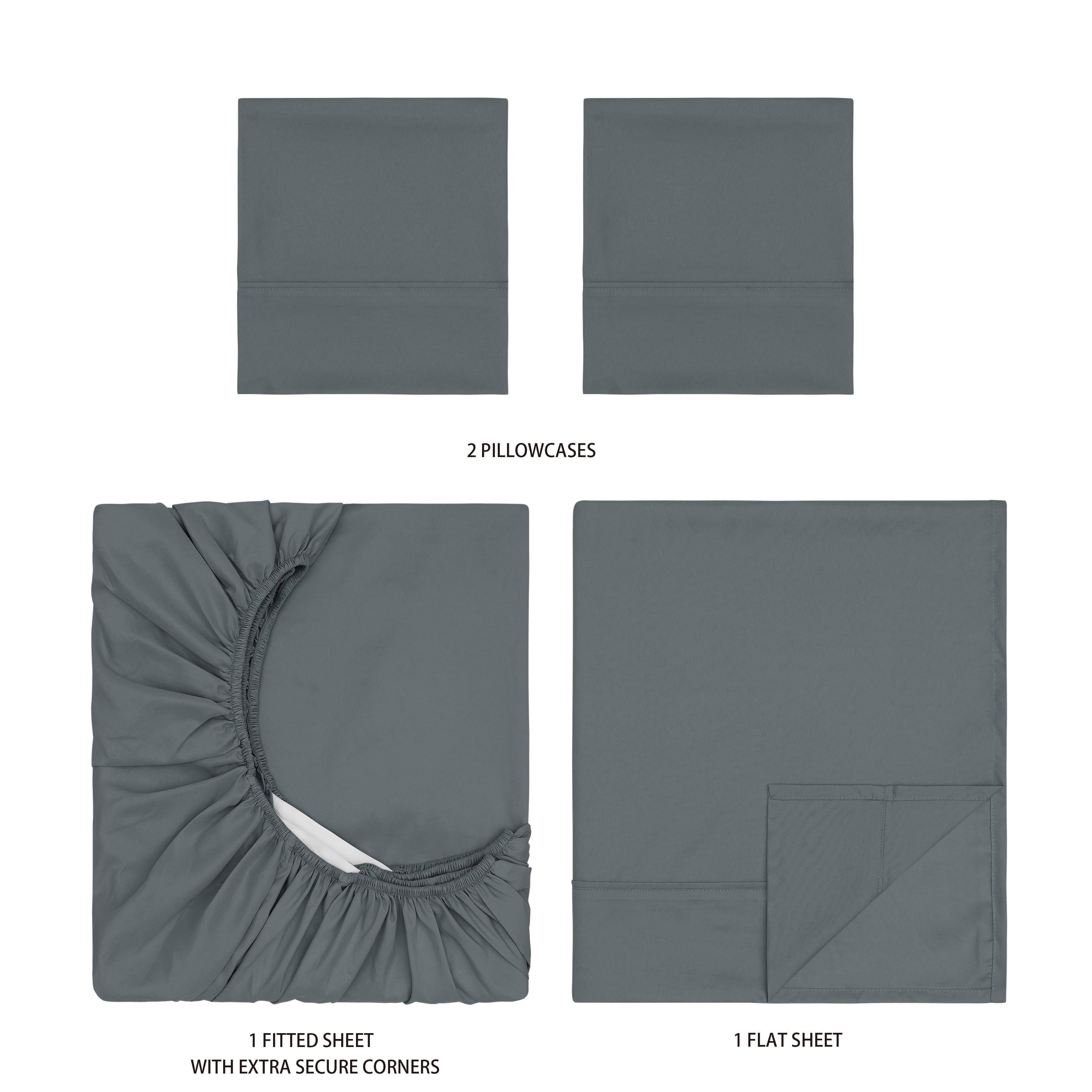 Premium Egyptian Cotton Super Soft Brushed Microfiber Bed Sheet Set, Soothing Gray, Queen, 4 Piece - Breathable Egyptian Cotton Flat & Fitted Sheets Detail