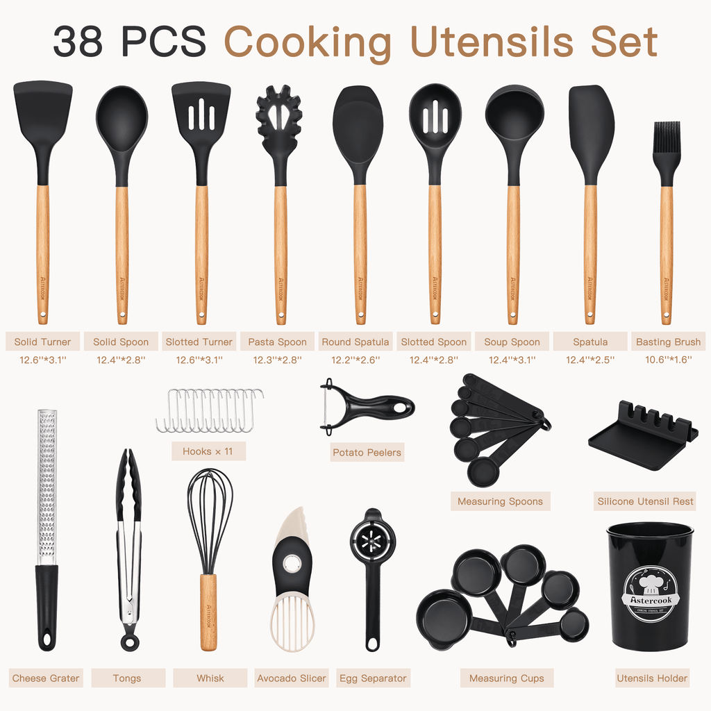 Ergonomic Manual Silicone Cooking Utensils Set, 38 PCS Kitchen Utensils Set for 446°F Heat Resistant, Food Grade Utensil Sets with Woo... - Premium Stainless Steel Garlic Presser & Peeler Detail